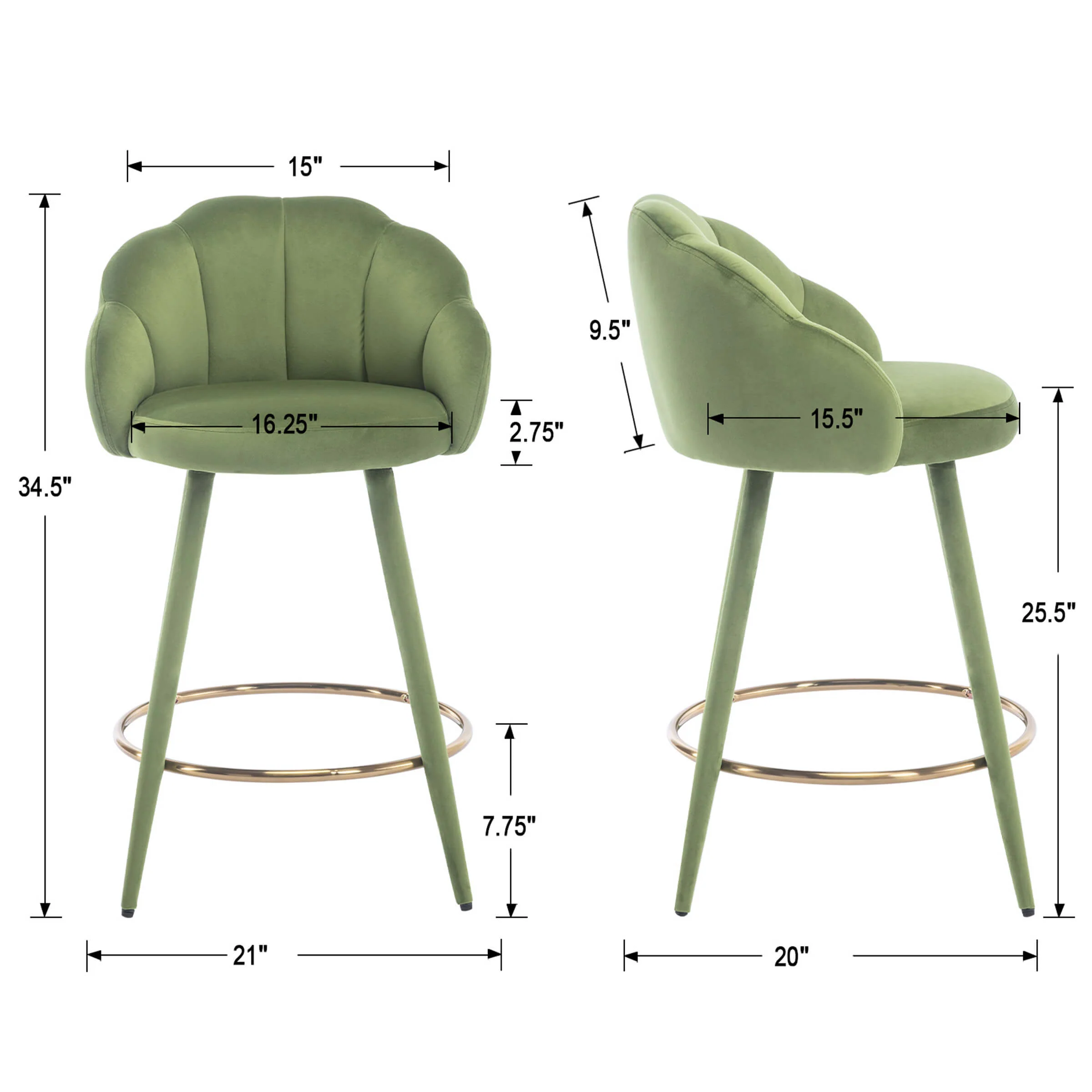 26"H Petal Back Counter Stools with Footrest Set of 2 - 3208CS - Image 8