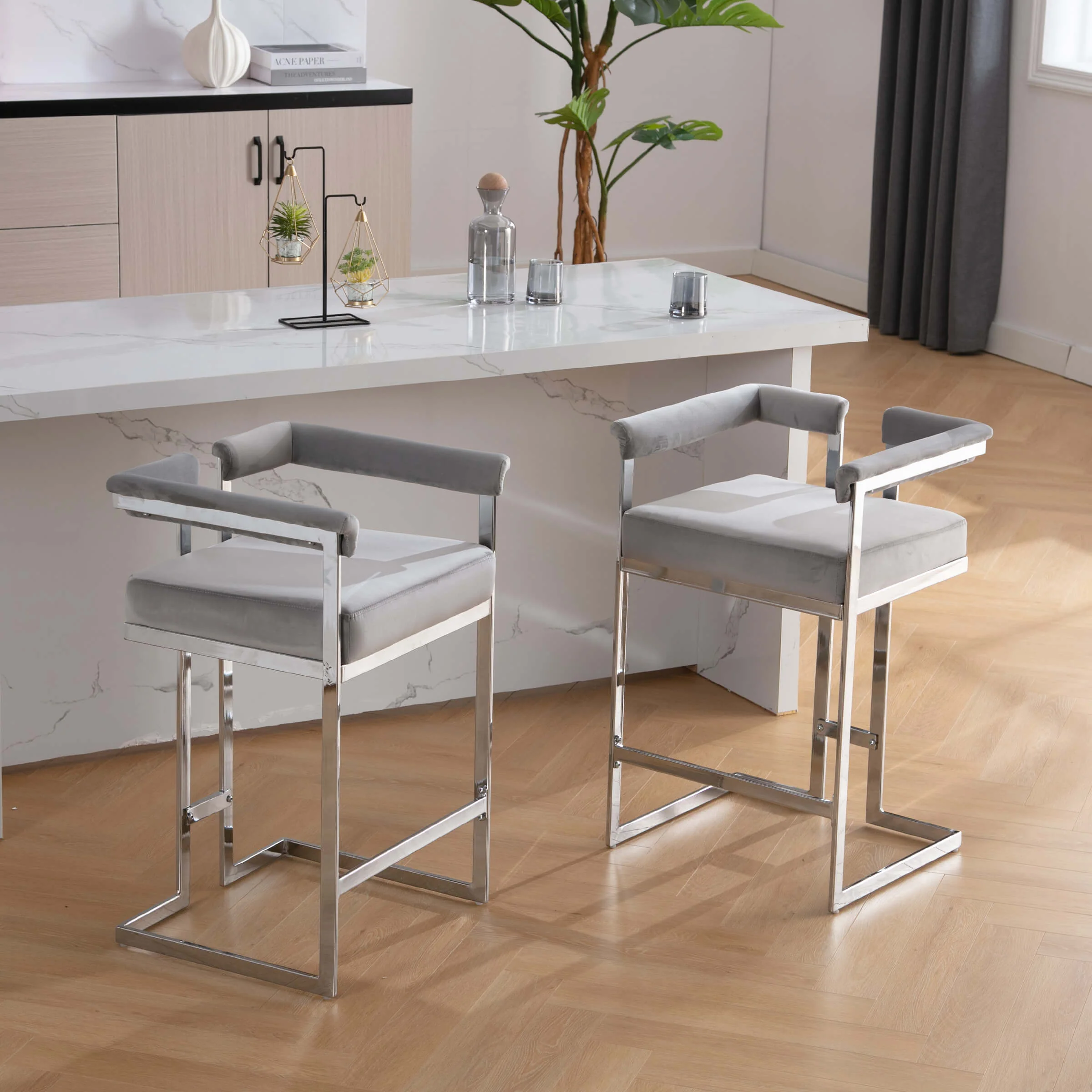 26" Modern Metal Finish Counter Stools Set of 2 - 1010CS - Image 3