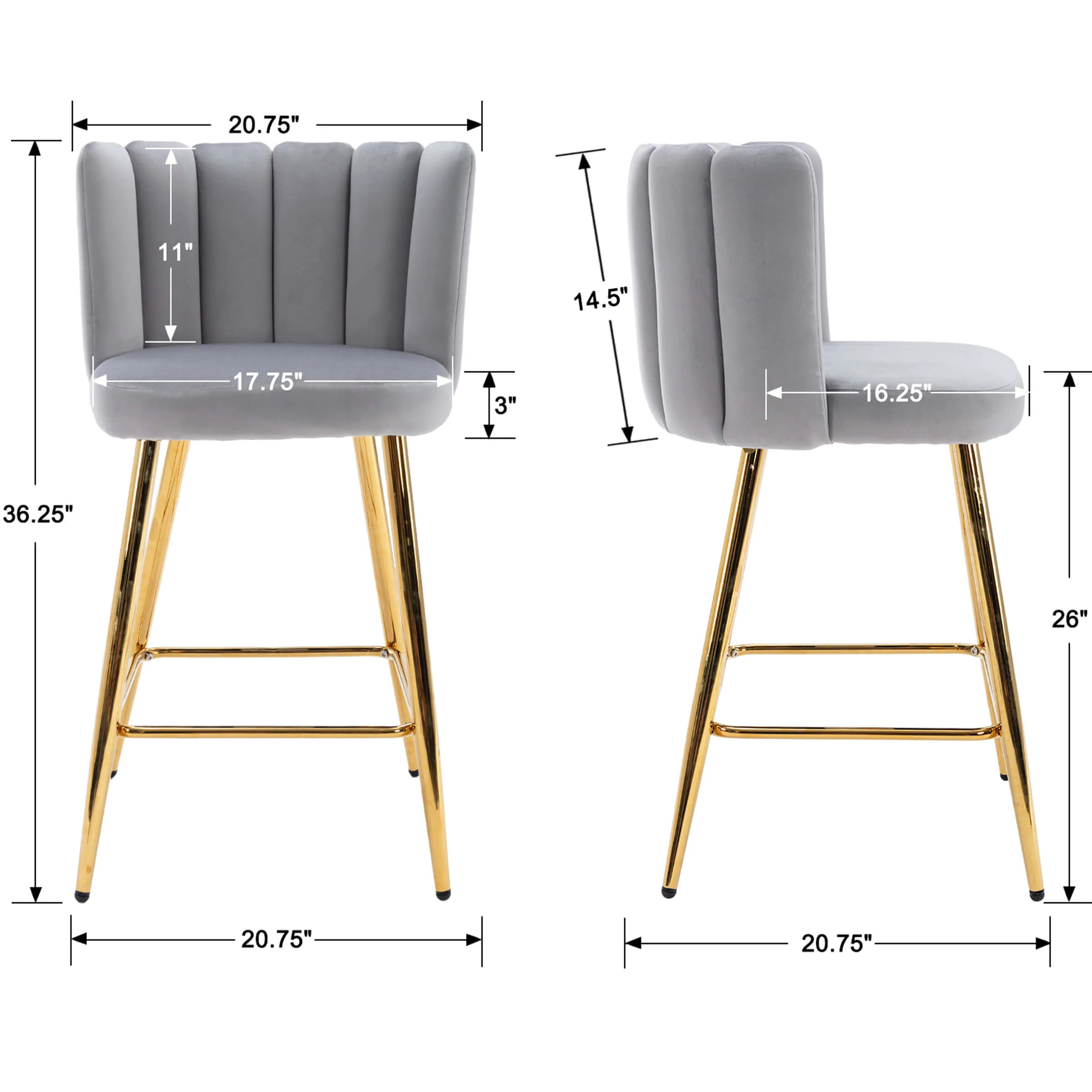 26"H Counter Stools With Gold Metal Legs Set of 2 - 9029CS - Image 7