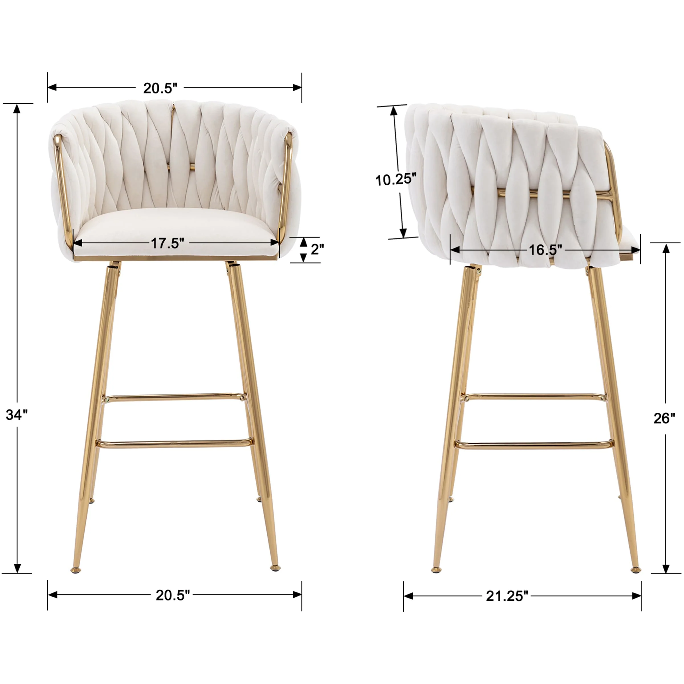 26"H Swivel Gold Base Counter Stools Set of 2 - 6022CS - Image 8