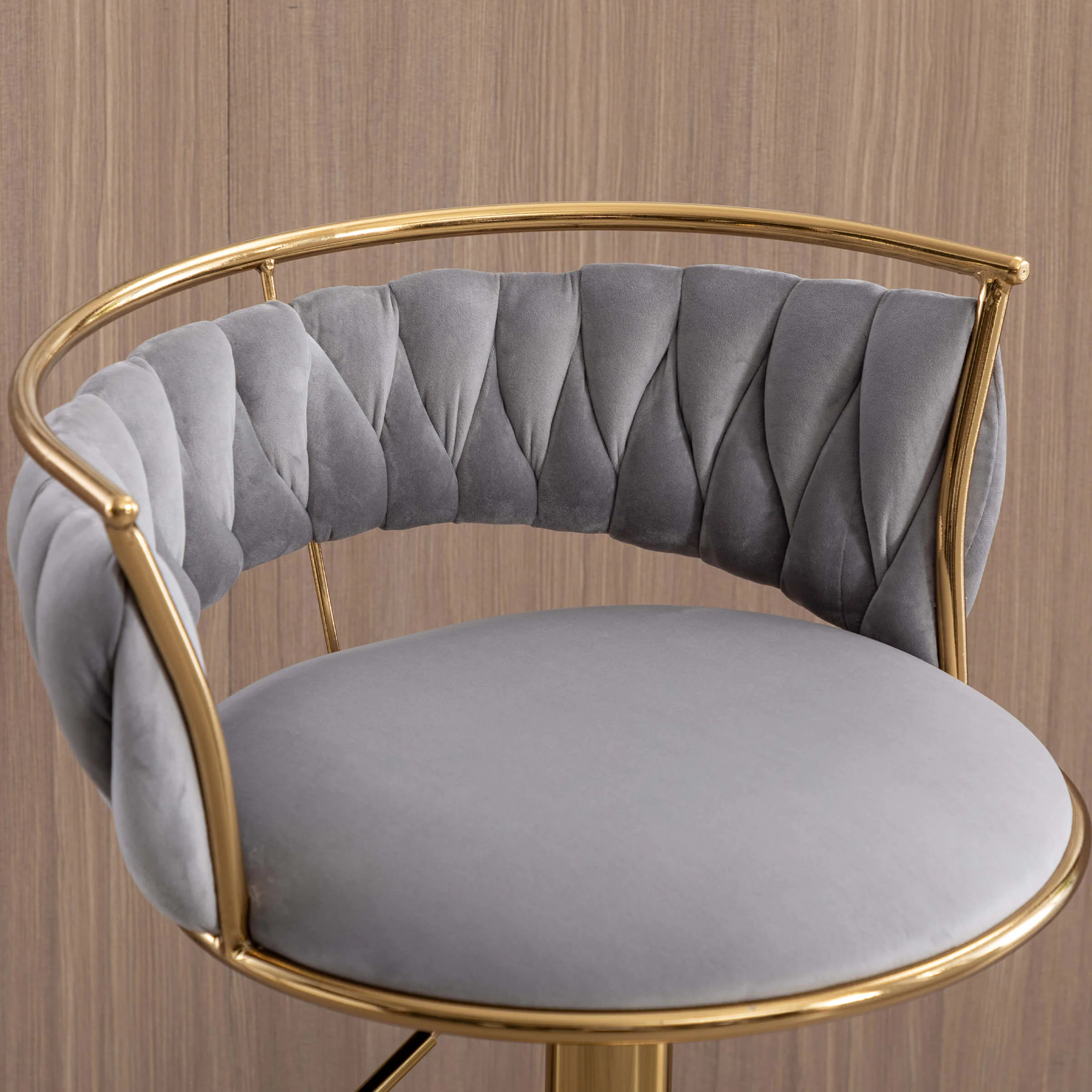 Swivel Adjustable Gold Woven Velvet Bar Stools Set of 2 - 6015AB - Image 12