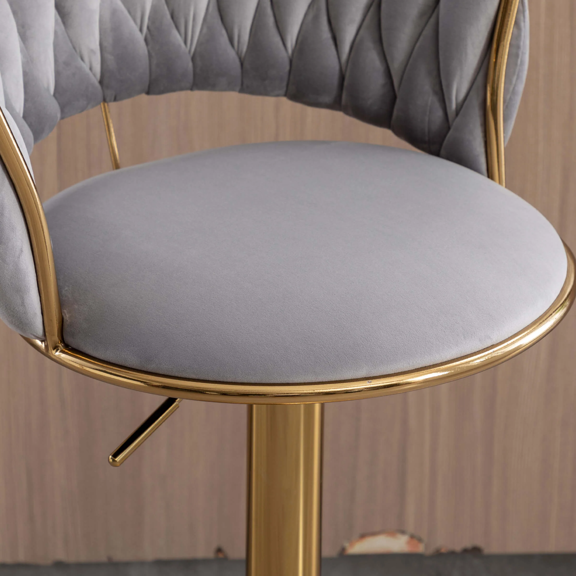Swivel Adjustable Gold Woven Velvet Bar Stools Set of 2 - 6015AB - Image 13