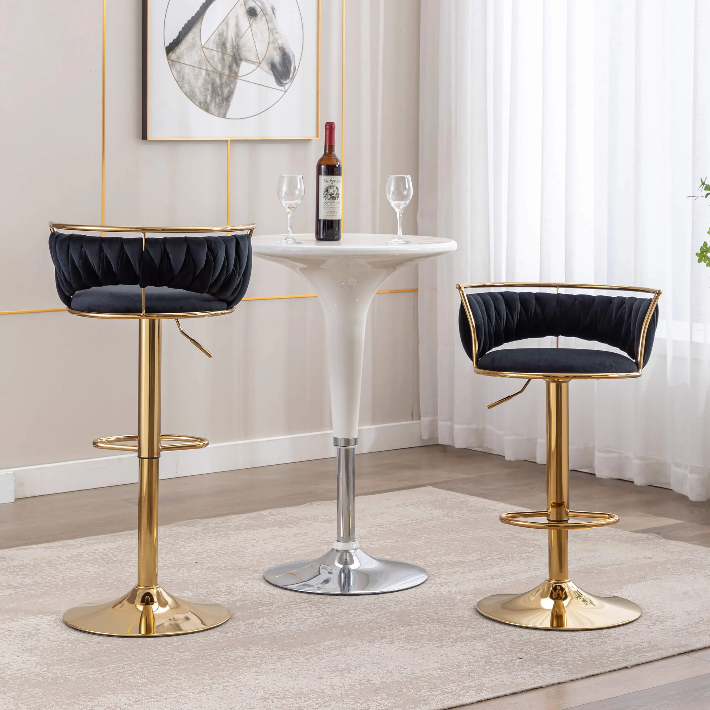 Swivel Adjustable Gold Woven Velvet Bar Stools Set of 2 - 6015AB - Image 17