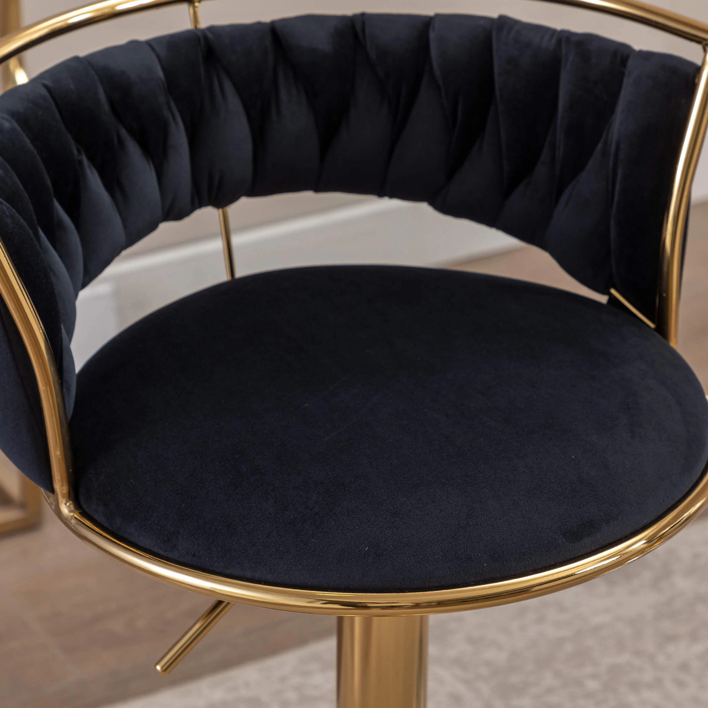 Swivel Adjustable Gold Woven Velvet Bar Stools Set of 2 - 6015AB - Image 18