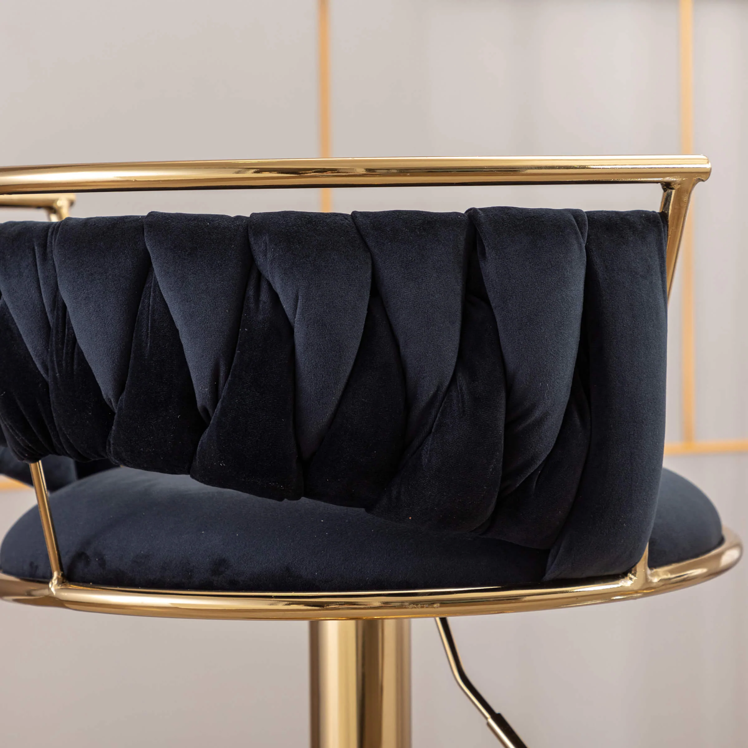 Swivel Adjustable Gold Woven Velvet Bar Stools Set of 2 - 6015AB - Image 19