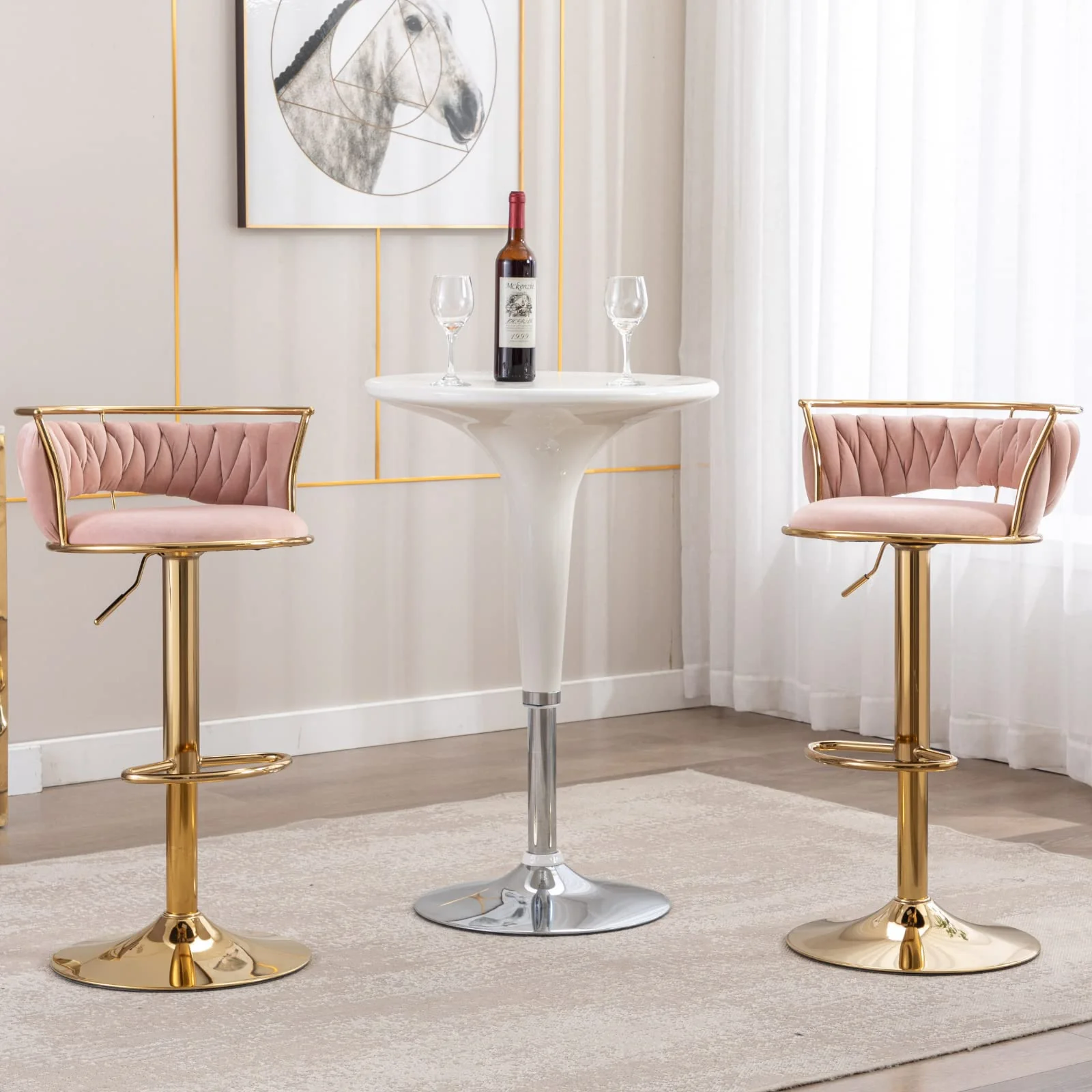 Swivel Adjustable Gold Woven Velvet Bar Stools Set of 2 - 6015AB - Image 24