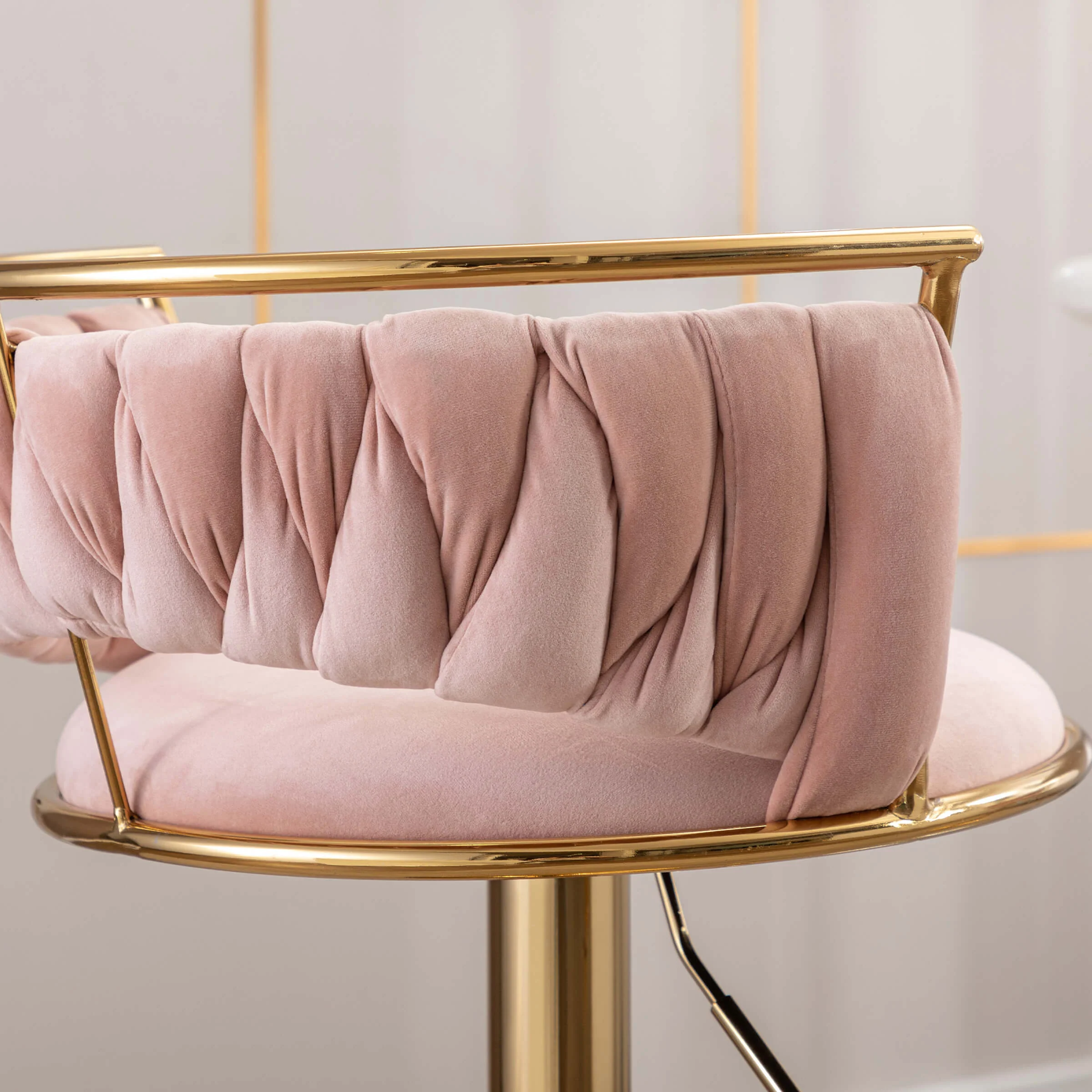 Swivel Adjustable Gold Woven Velvet Bar Stools Set of 2 - 6015AB - Image 25