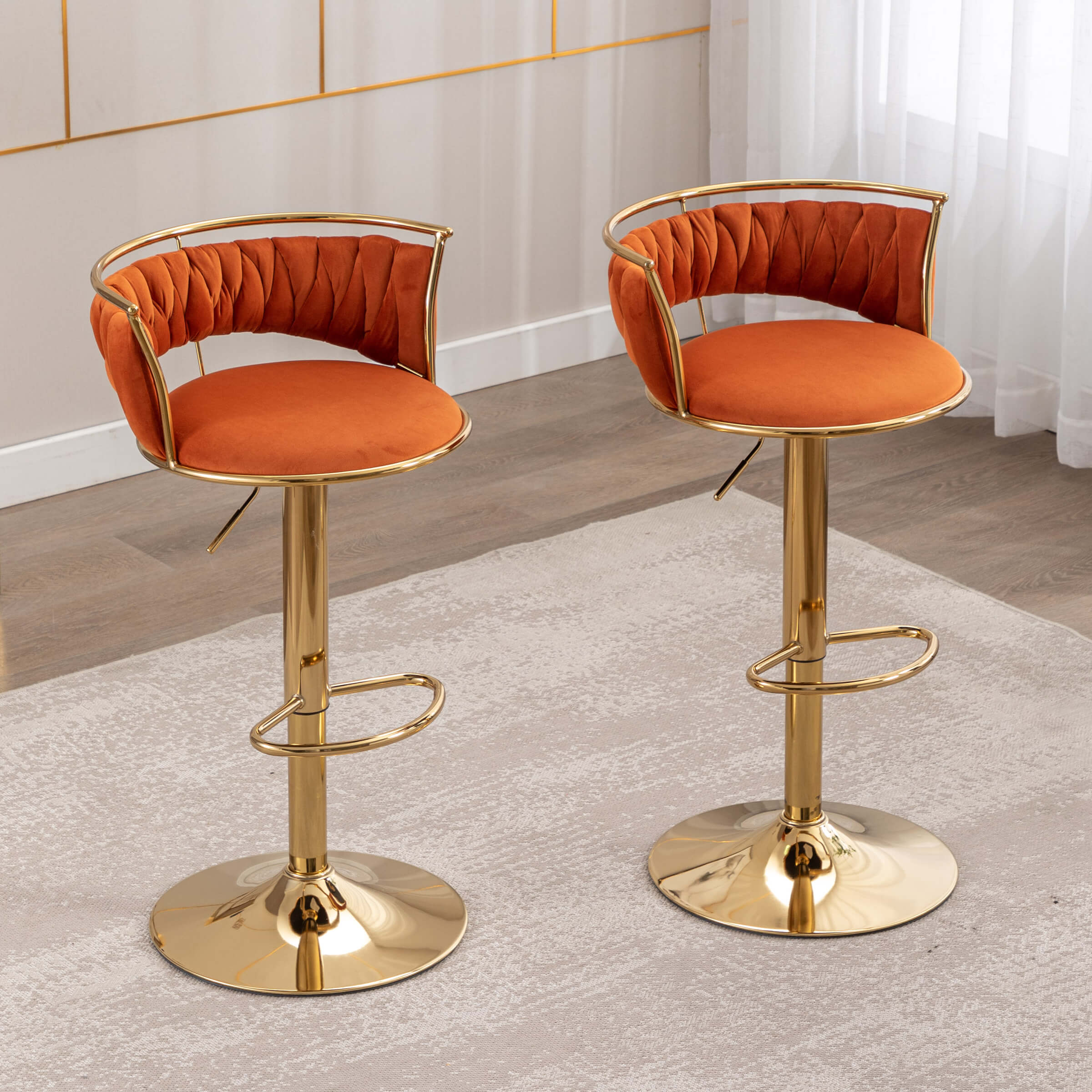 Swivel Adjustable Gold Woven Velvet Bar Stools Set of 2 - 6015AB - Image 34