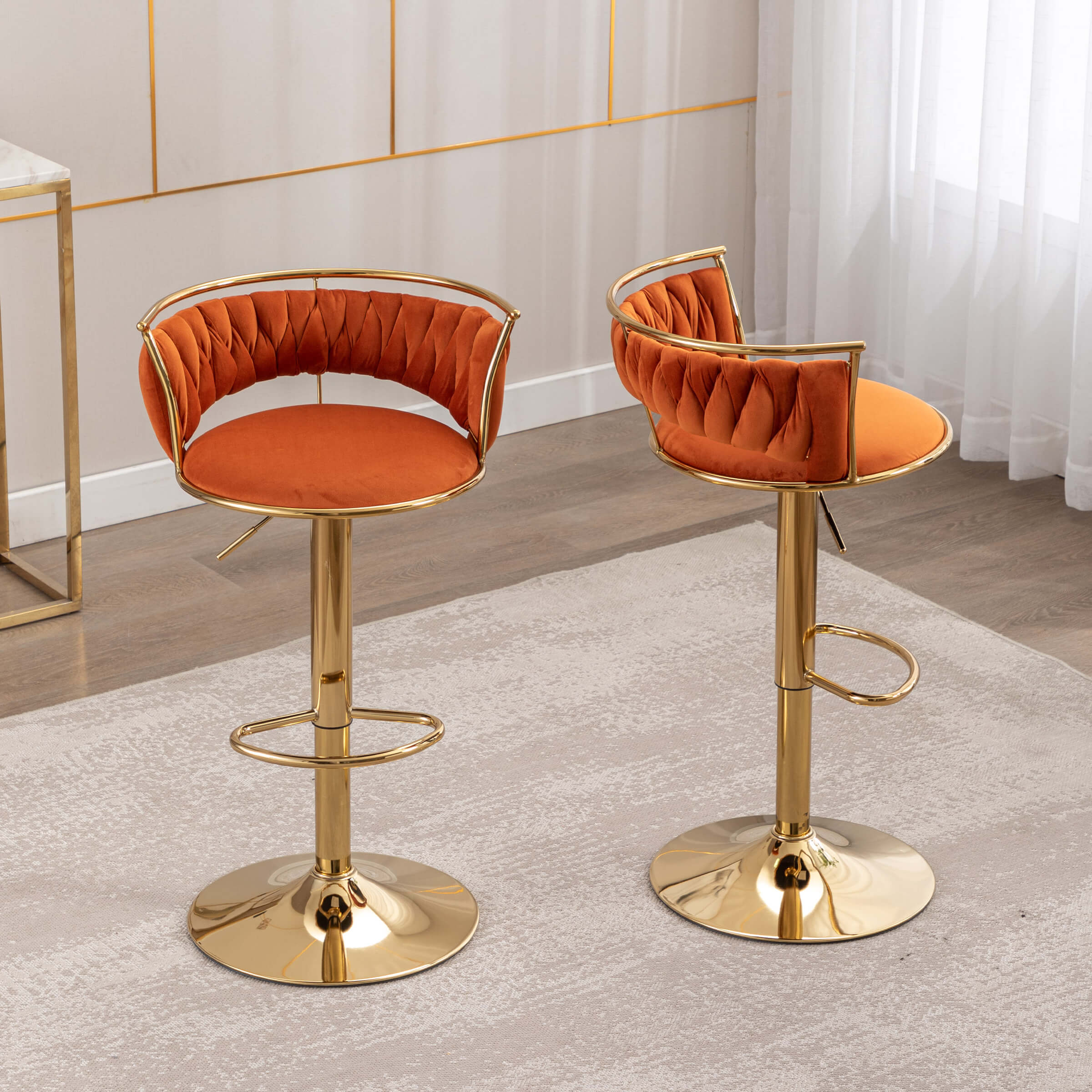Swivel Adjustable Gold Woven Velvet Bar Stools Set of 2 - 6015AB - Image 35