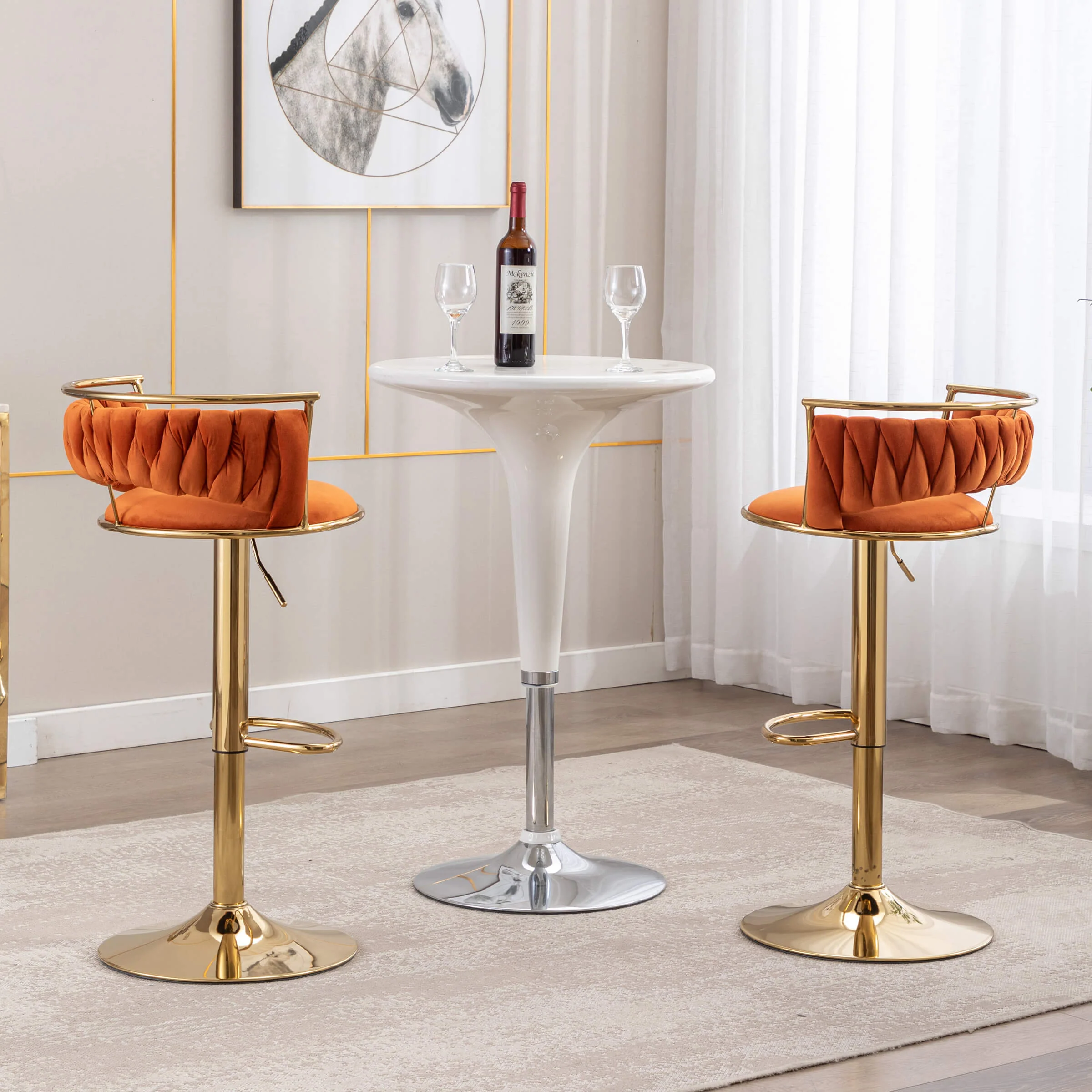 Swivel Adjustable Gold Woven Velvet Bar Stools Set of 2 - 6015AB - Image 36