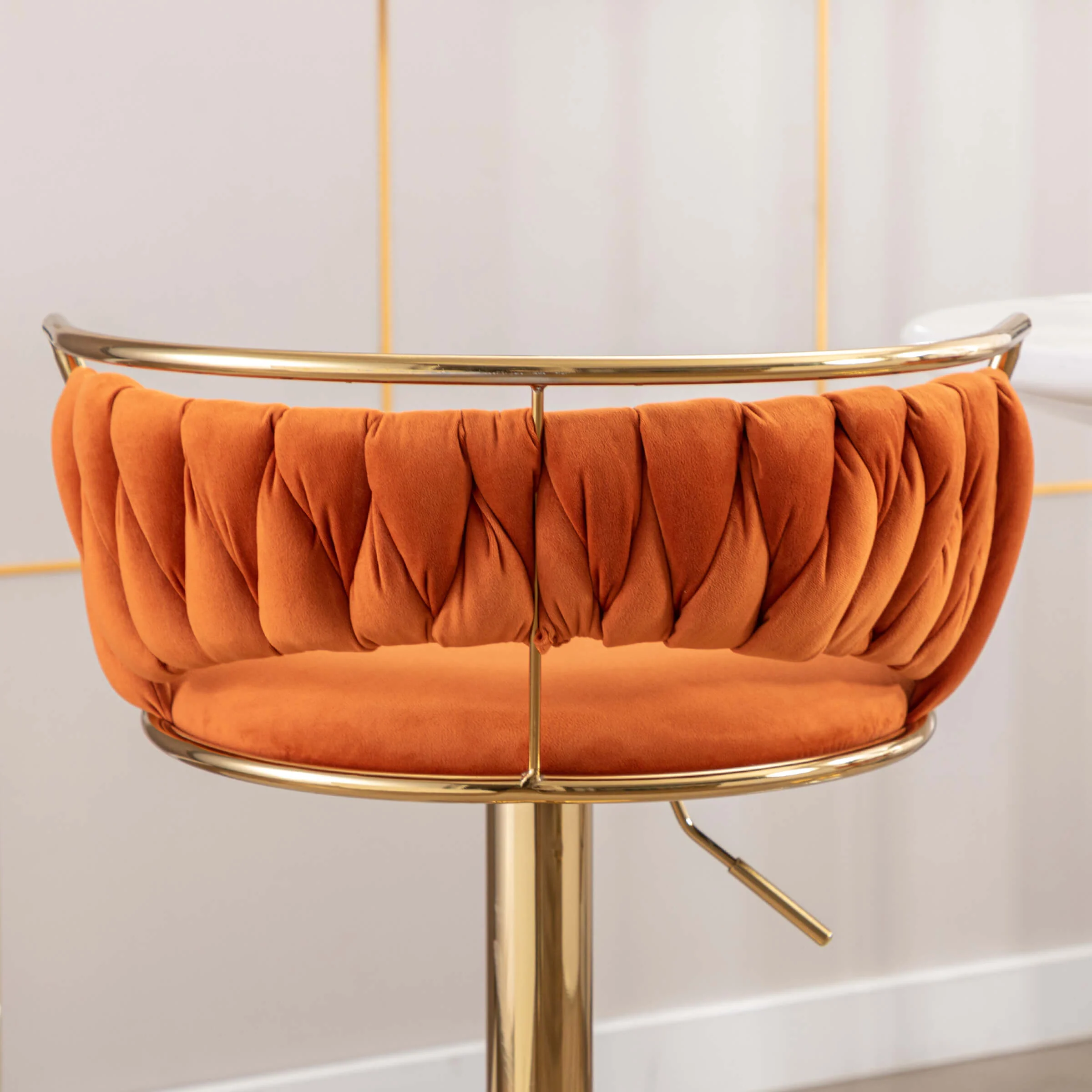Swivel Adjustable Gold Woven Velvet Bar Stools Set of 2 - 6015AB - Image 39