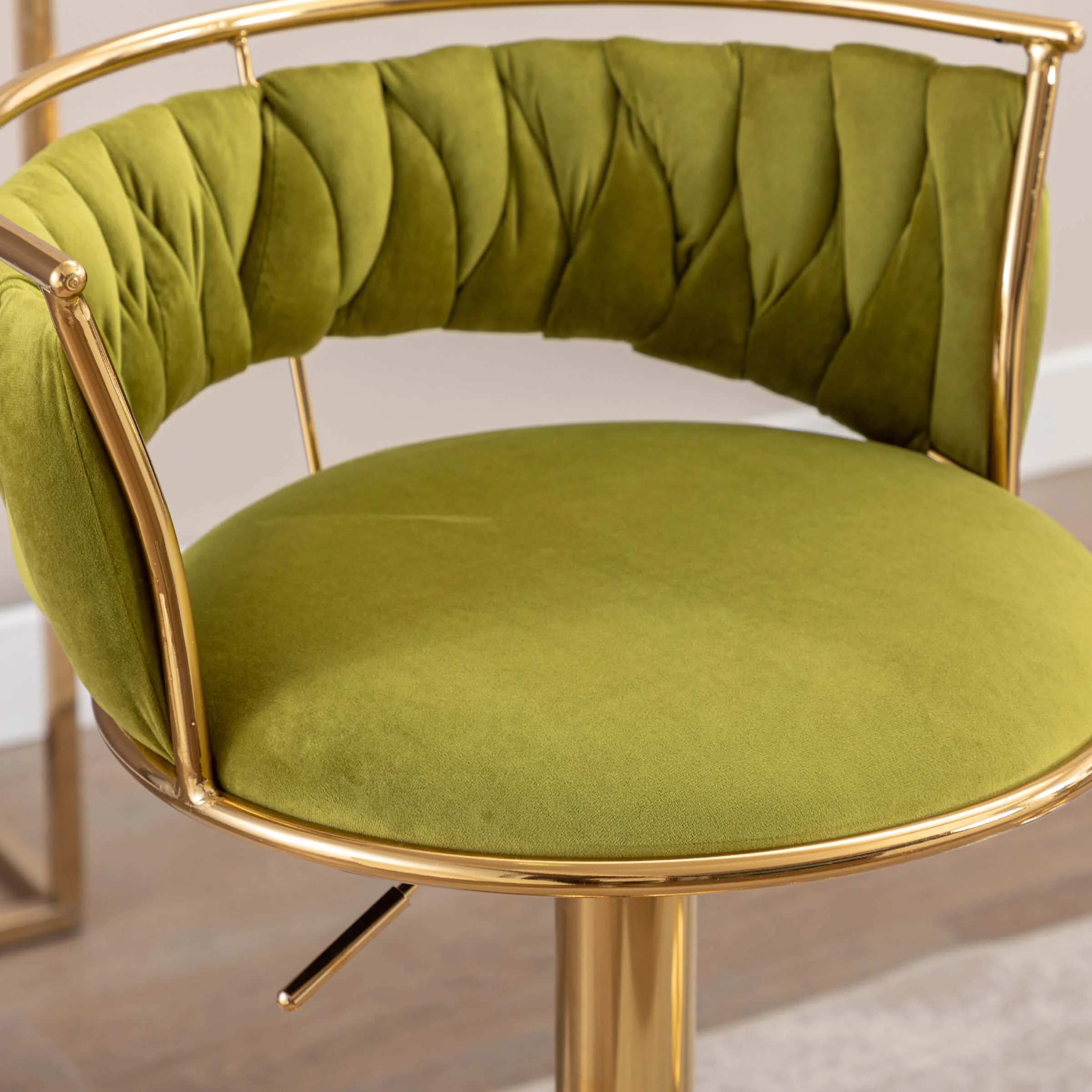 Swivel Adjustable Gold Woven Velvet Bar Stools Set of 2 - 6015AB - Image 4