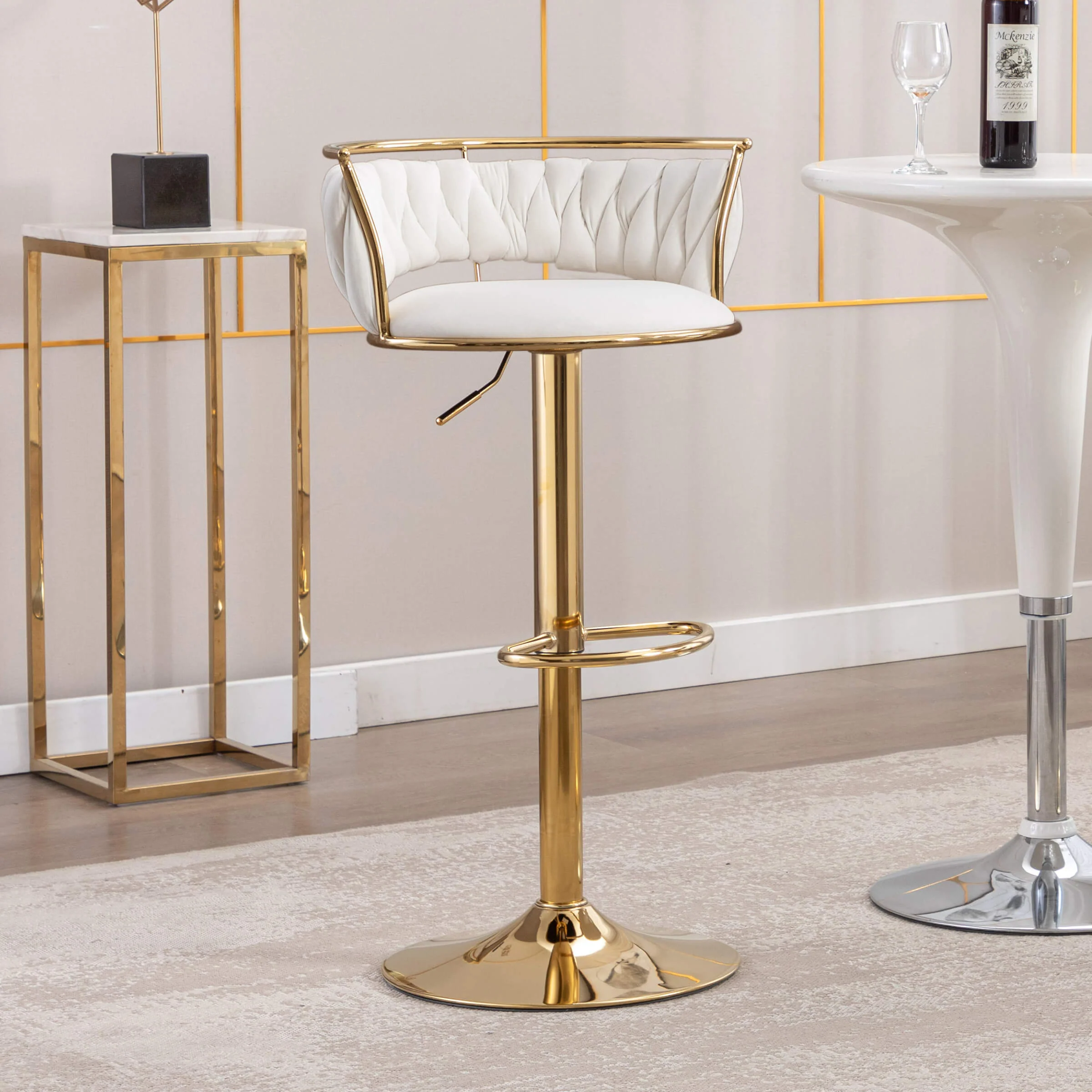 Swivel Adjustable Gold Woven Velvet Bar Stools Set of 2 - 6015AB - Image 41