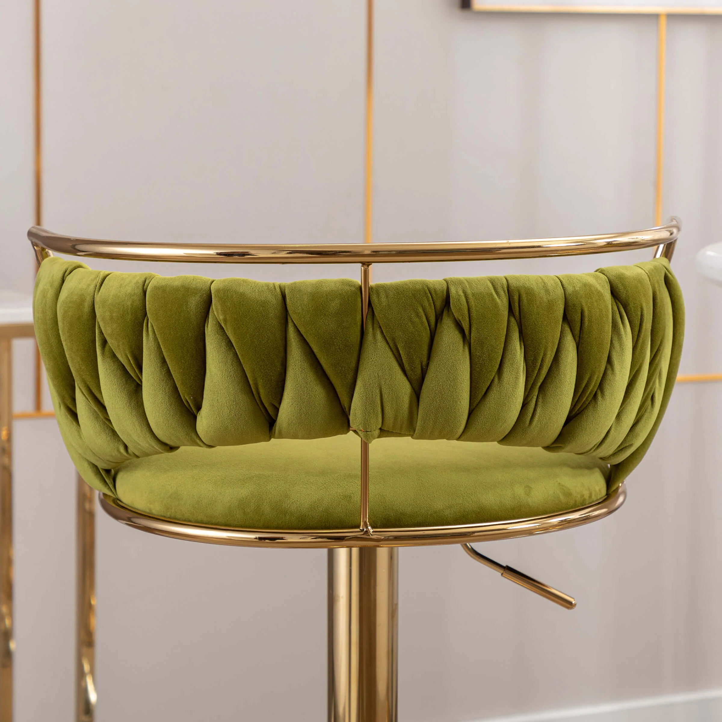Swivel Adjustable Gold Woven Velvet Bar Stools Set of 2 - 6015AB - Image 5