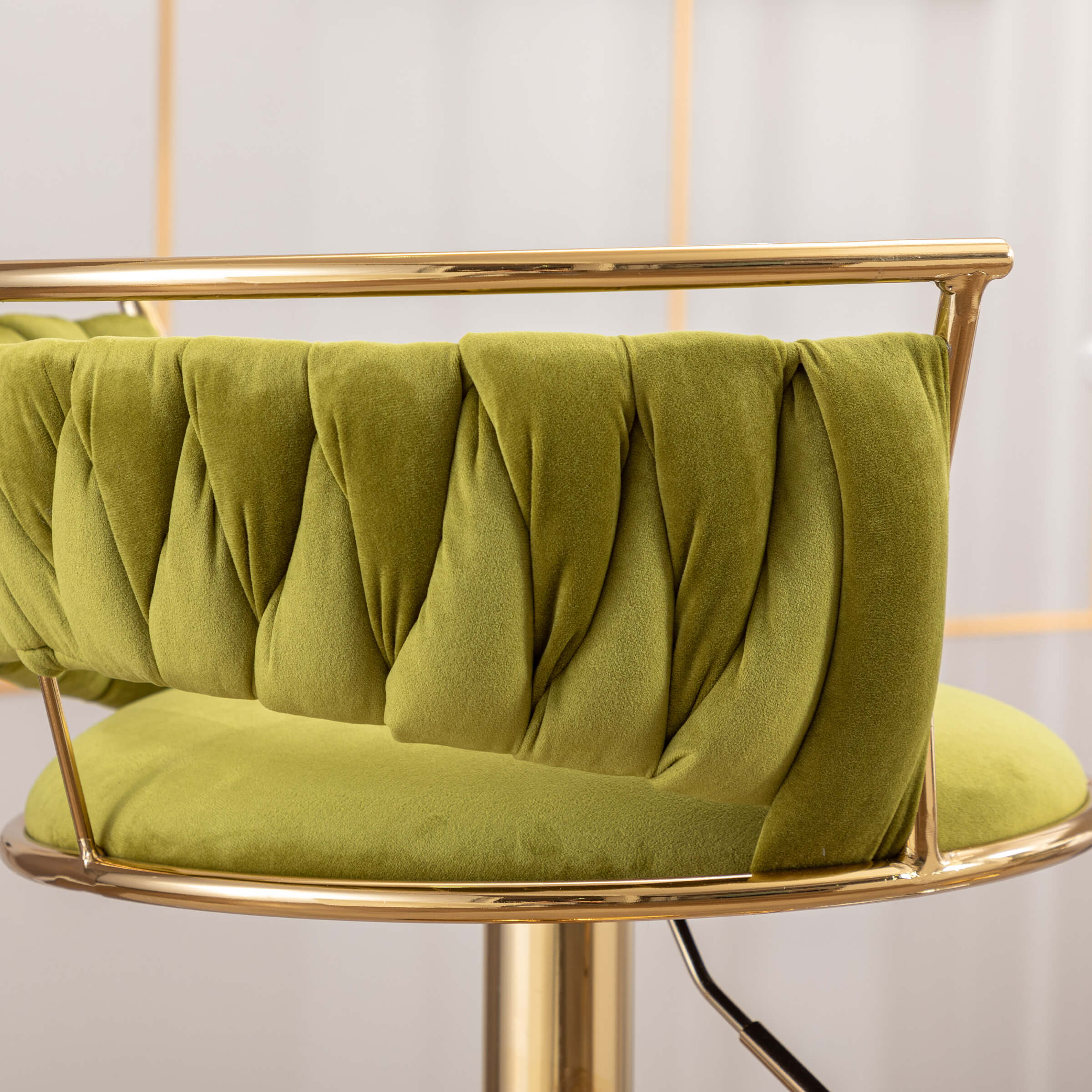 Swivel Adjustable Gold Woven Velvet Bar Stools Set of 2 - 6015AB - Image 6
