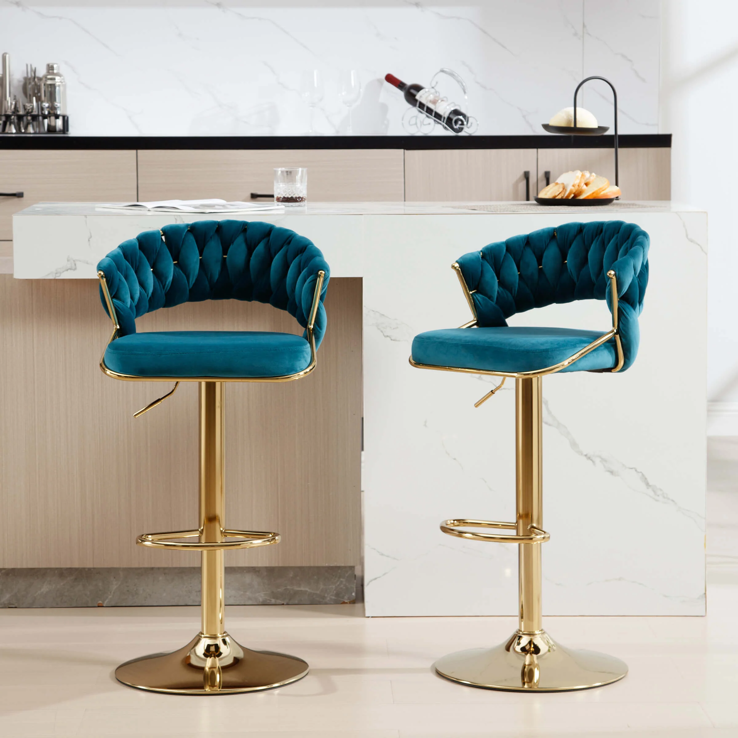 Woven Swivel Bar Stools Set of 2 - 1560AB - Image 10