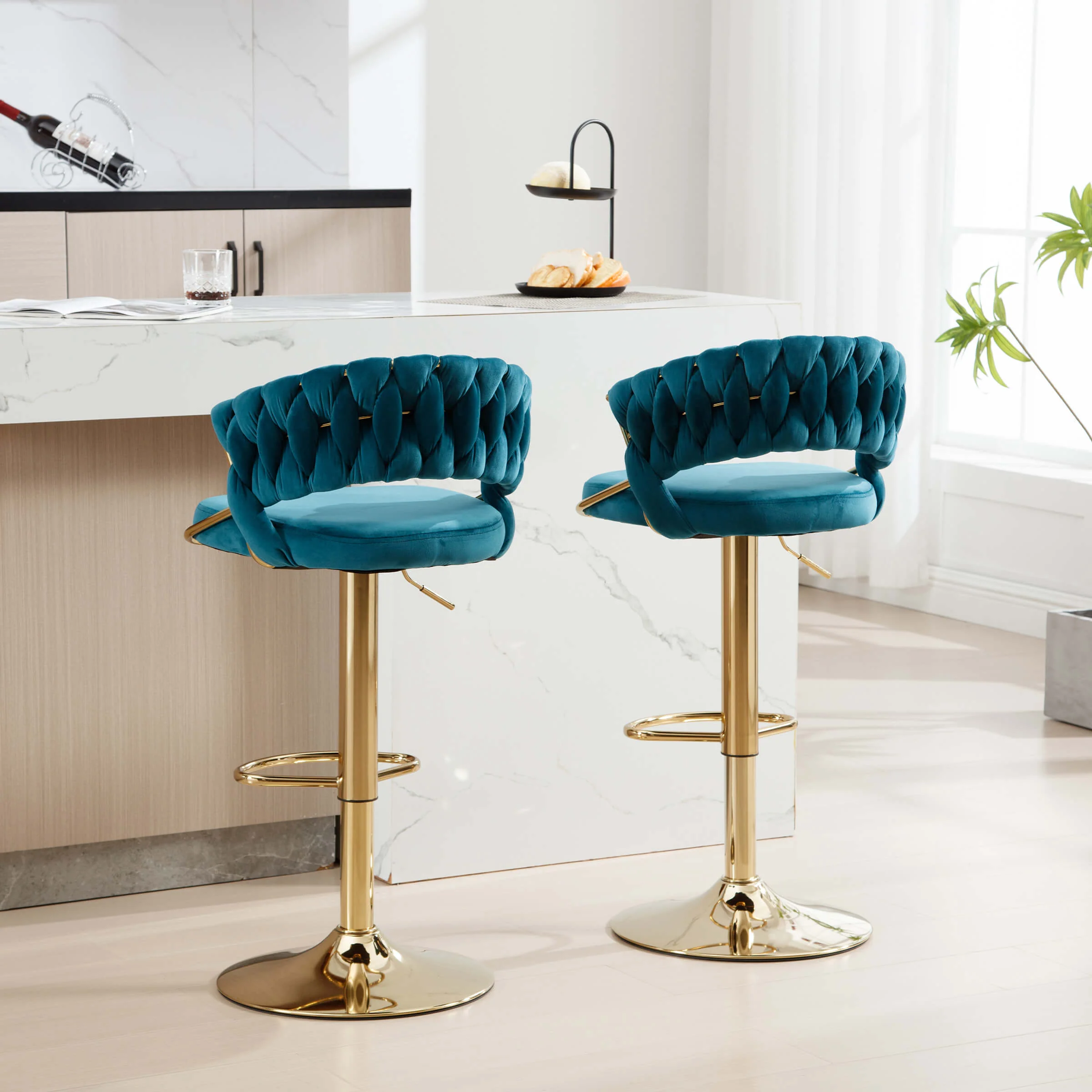 Woven Swivel Bar Stools Set of 2 - 1560AB - Image 11