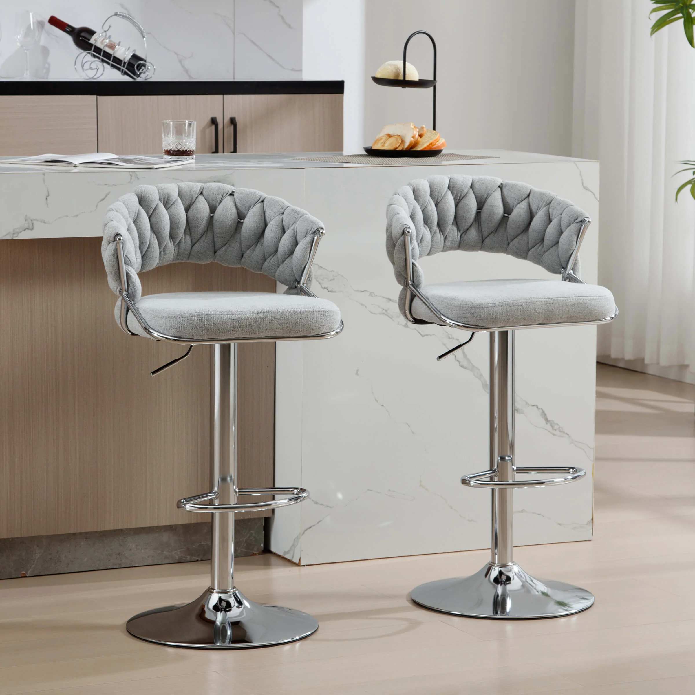 Woven Swivel Bar Stools Set of 2 - 1560AB - Image 15