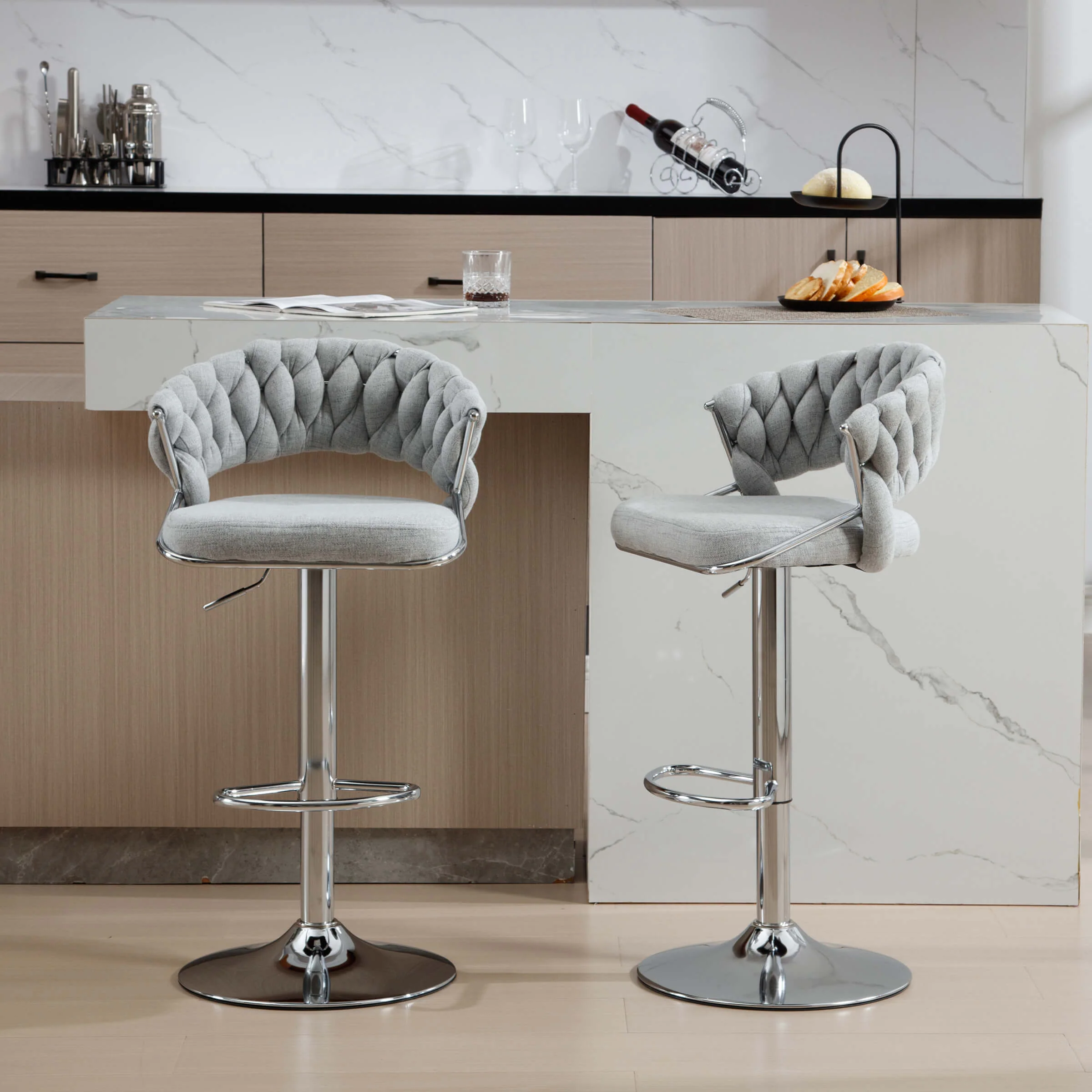 Woven Swivel Bar Stools Set of 2 - 1560AB - Image 17