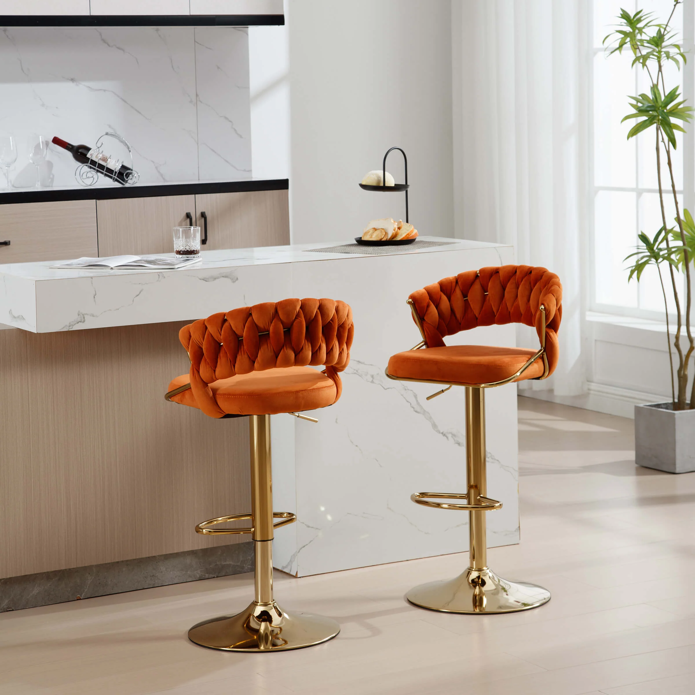 Woven Swivel Bar Stools Set of 2 - 1560AB - Image 3