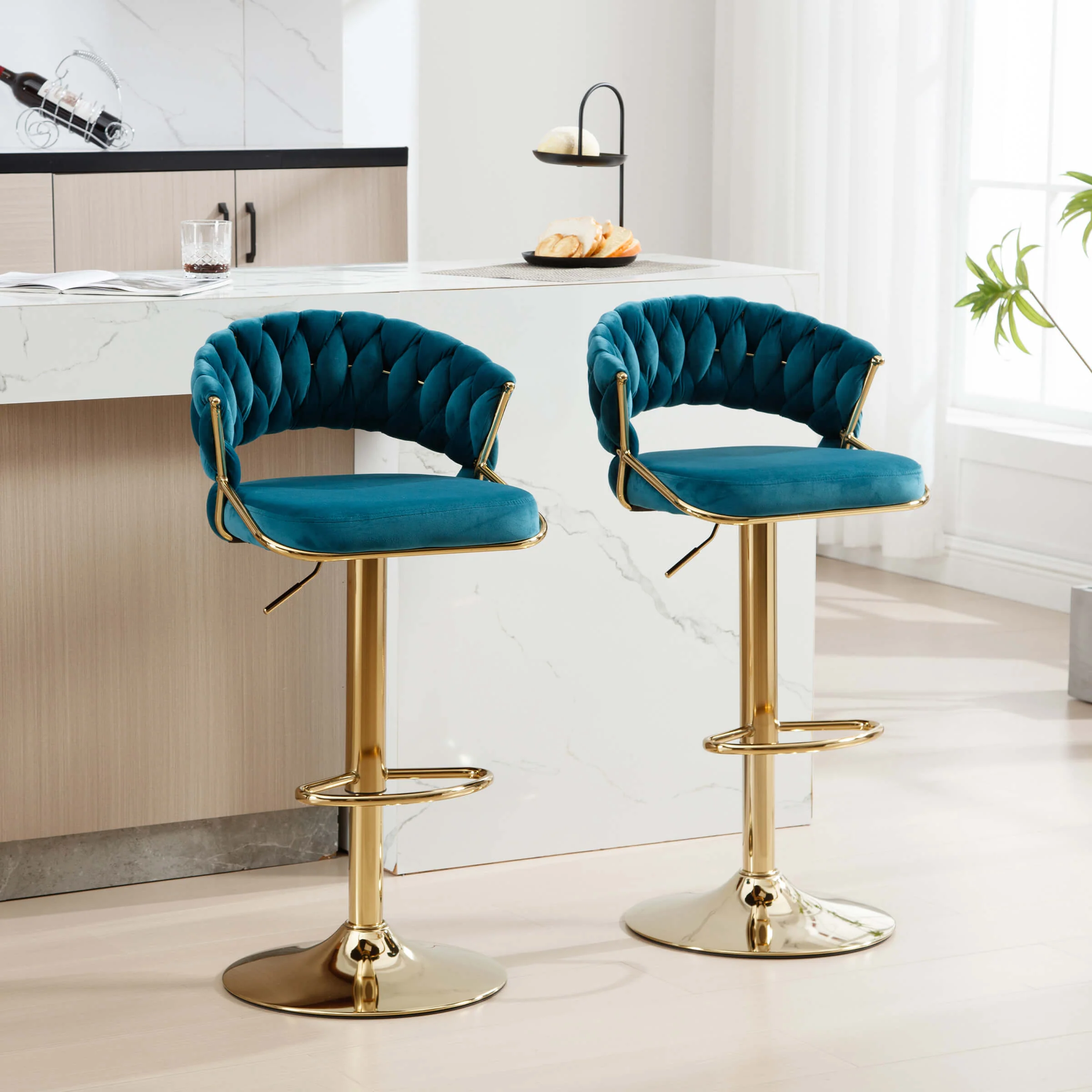 Woven Swivel Bar Stools Set of 2 - 1560AB - Image 9