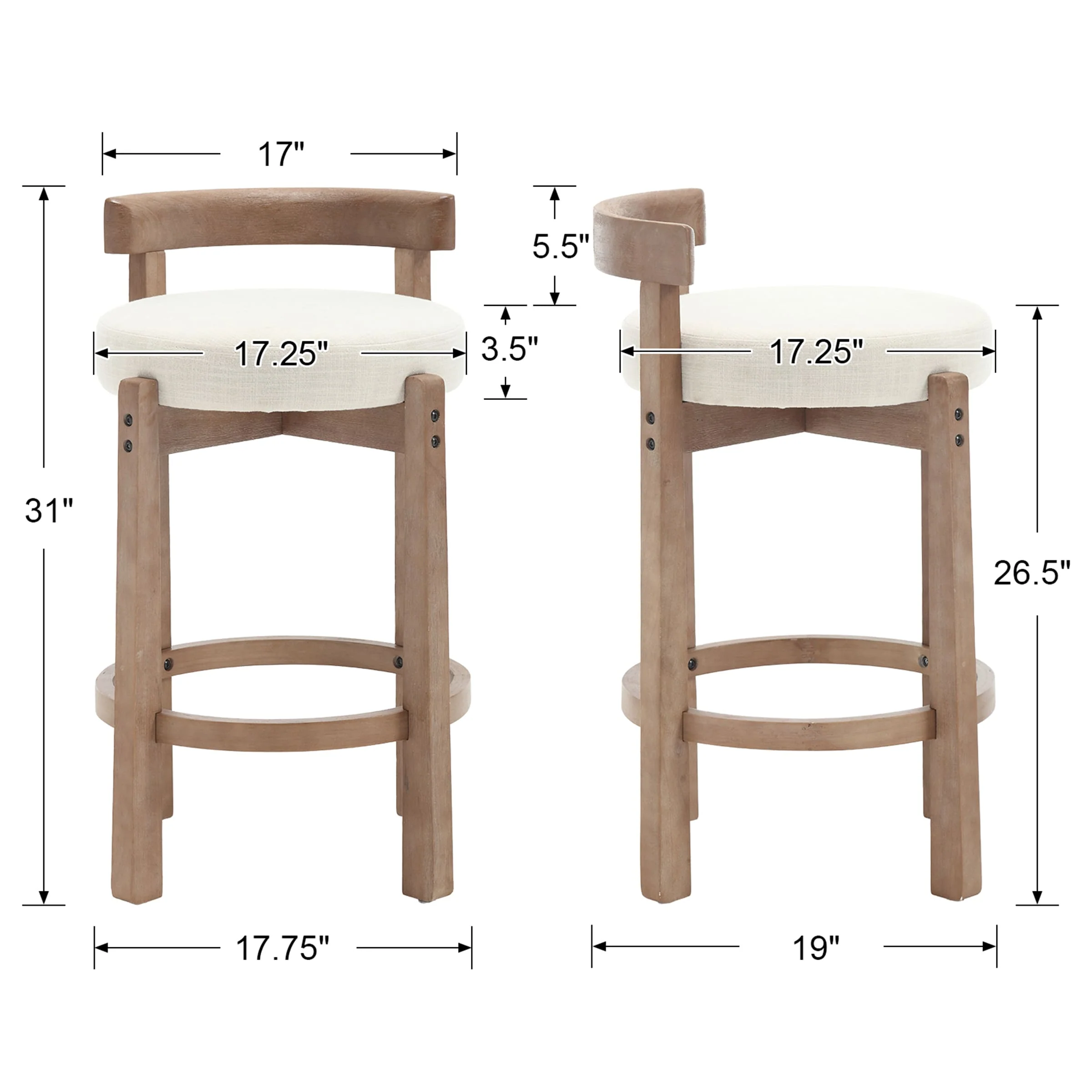 26.5"H Round Cushion Bar Stools Set of 2 - 5733CS - Image 8