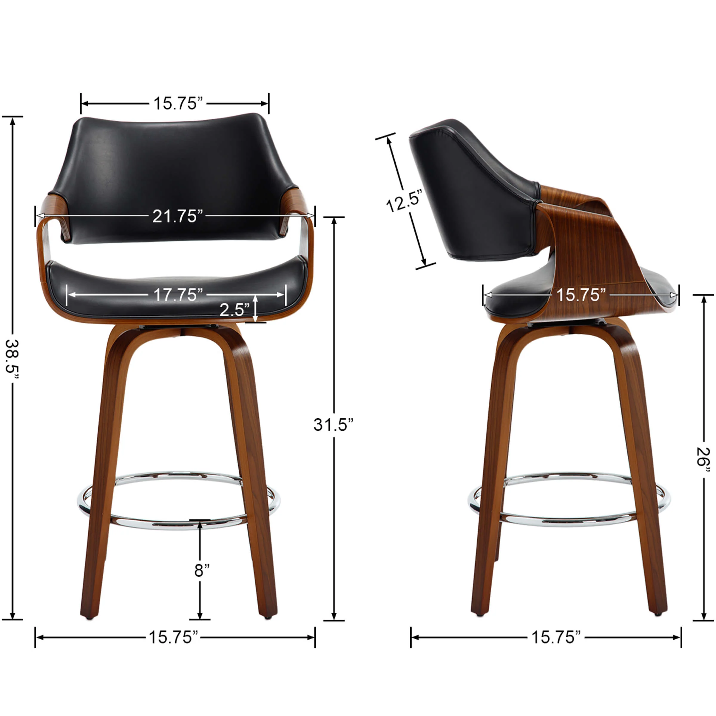 26"H Modern Barrel Swivel Counter Stools Set of 2 - 3075CS - Image 15