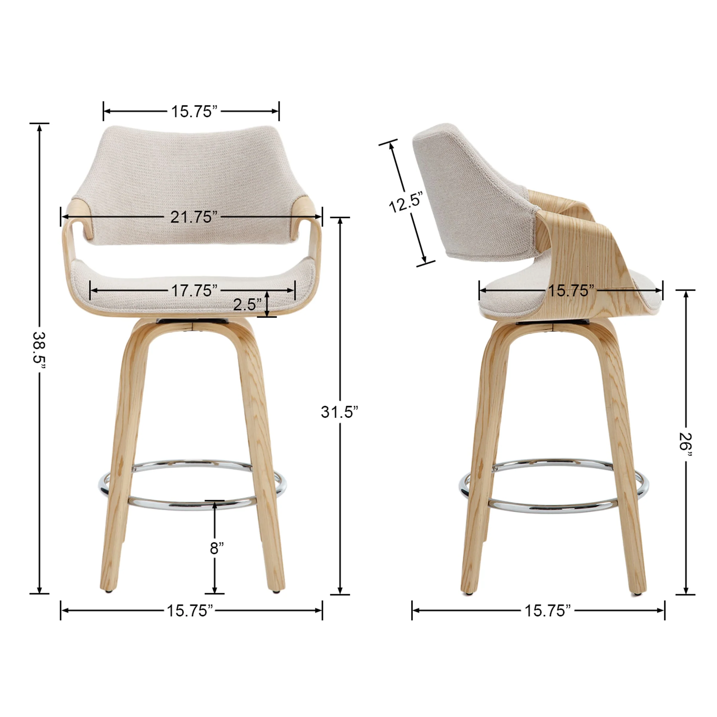 26"H Modern Barrel Swivel Counter Stools Set of 2 - 3075CS - Image 7