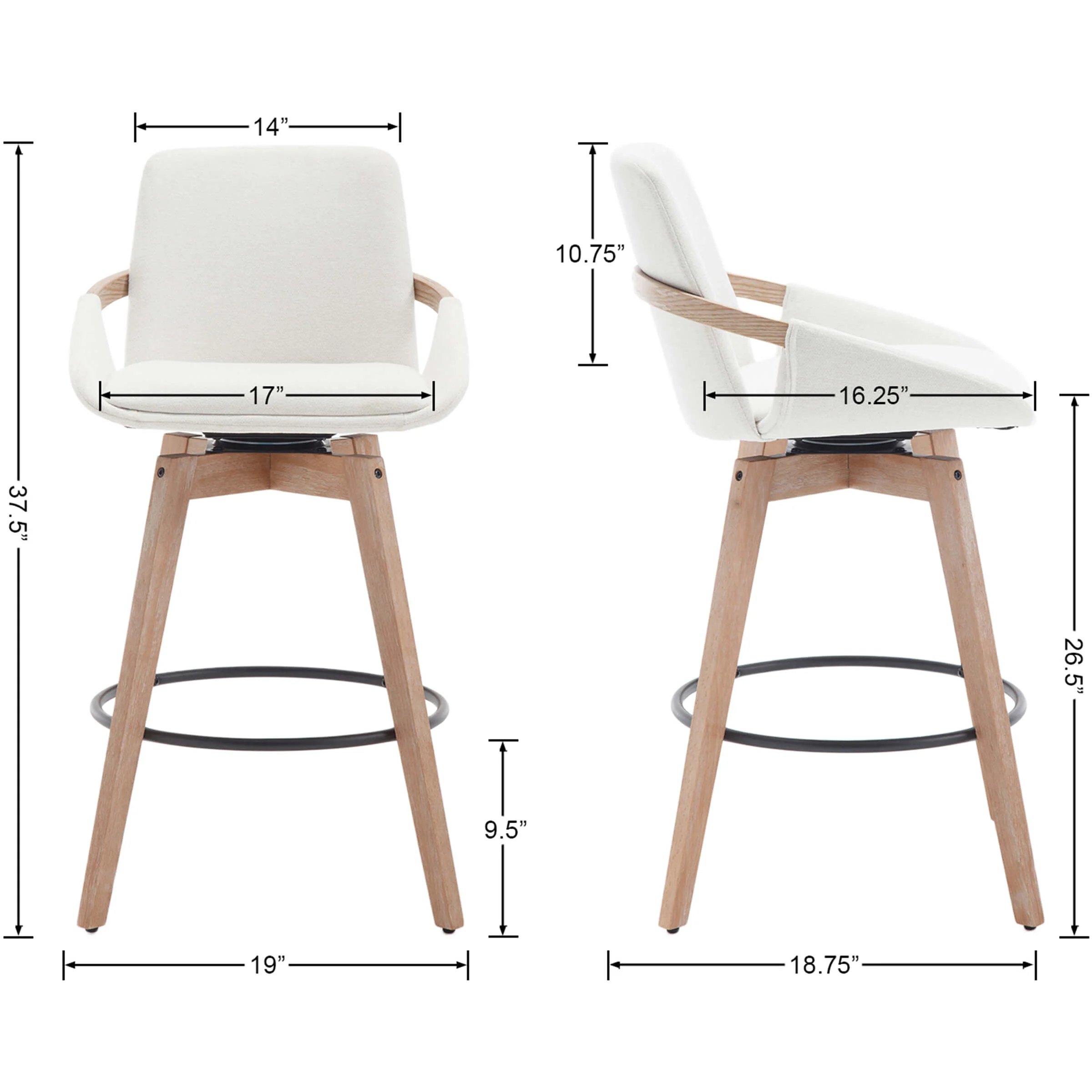 26"H Swivel Curved Back Counter Stools Set of 2 - 3088CS - Image 9