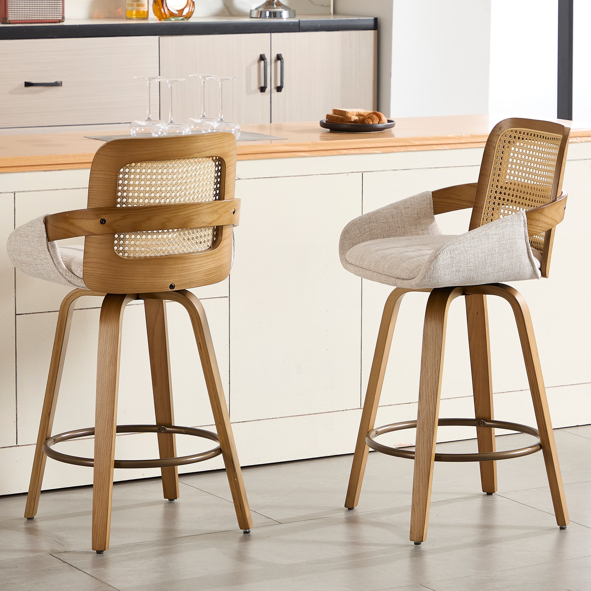 26"H Swivel Rattan Counter Height Bar Stools Set of 2 - 71062CS - Image 2