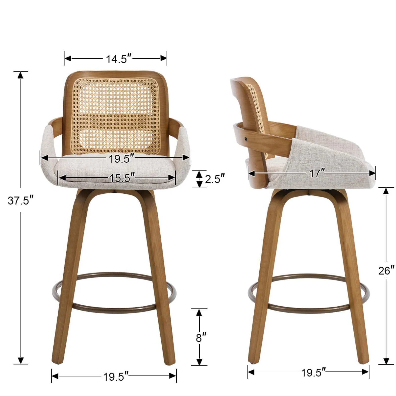26"H Swivel Rattan Counter Height Bar Stools Set of 2 - 71062CS - Image 8