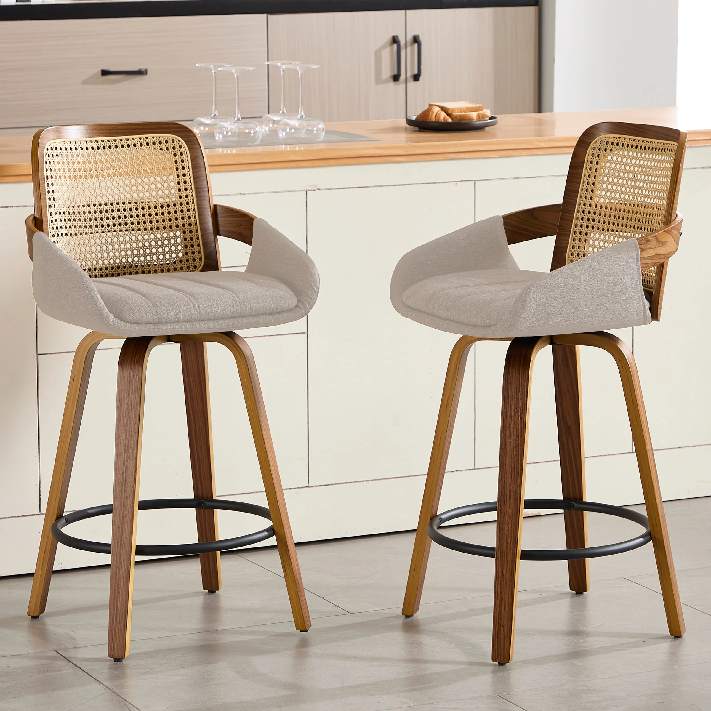 26"H Swivel Rattan Counter Height Bar Stools Set of 2 - 71062CS - Image 9