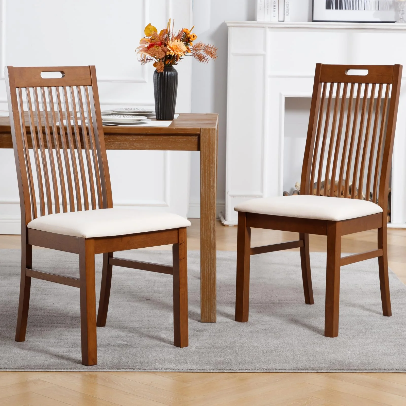 Farmhouse Walnut Wood Dining Chairs Set of 2 - 8131DC - Image 10