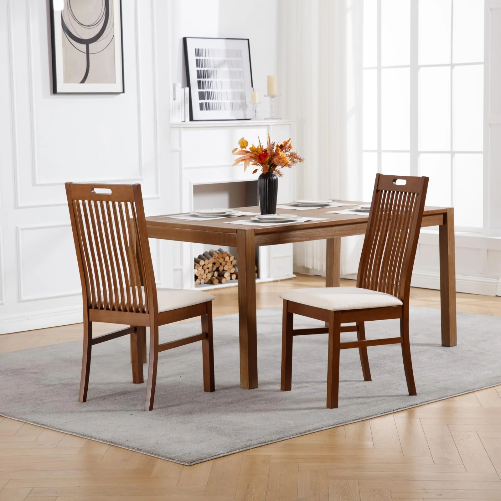 Farmhouse Walnut Wood Dining Chairs Set of 2 - 8131DC - Image 11
