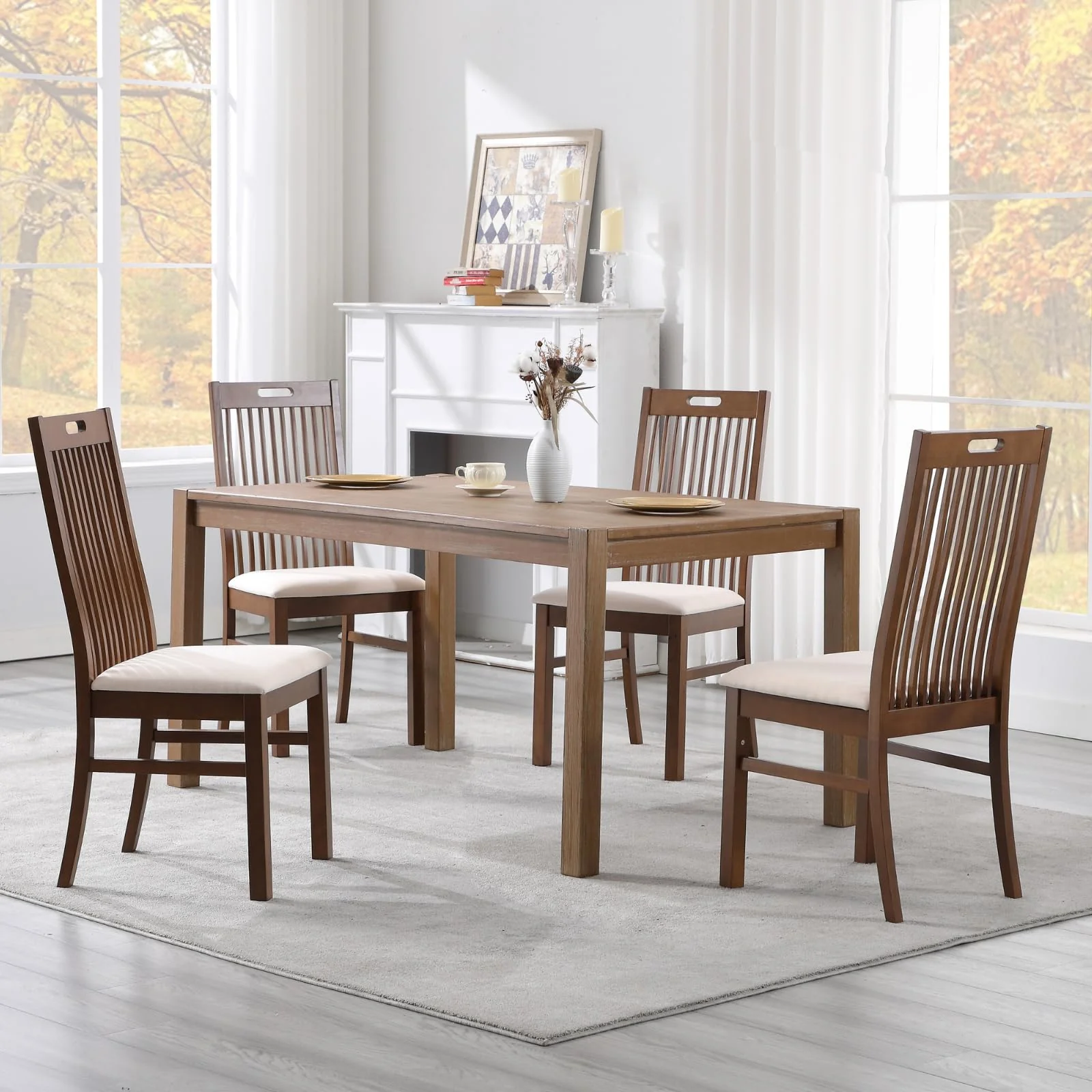 Farmhouse Walnut Wood Dining Chairs Set of 2 - 8131DC - Image 13