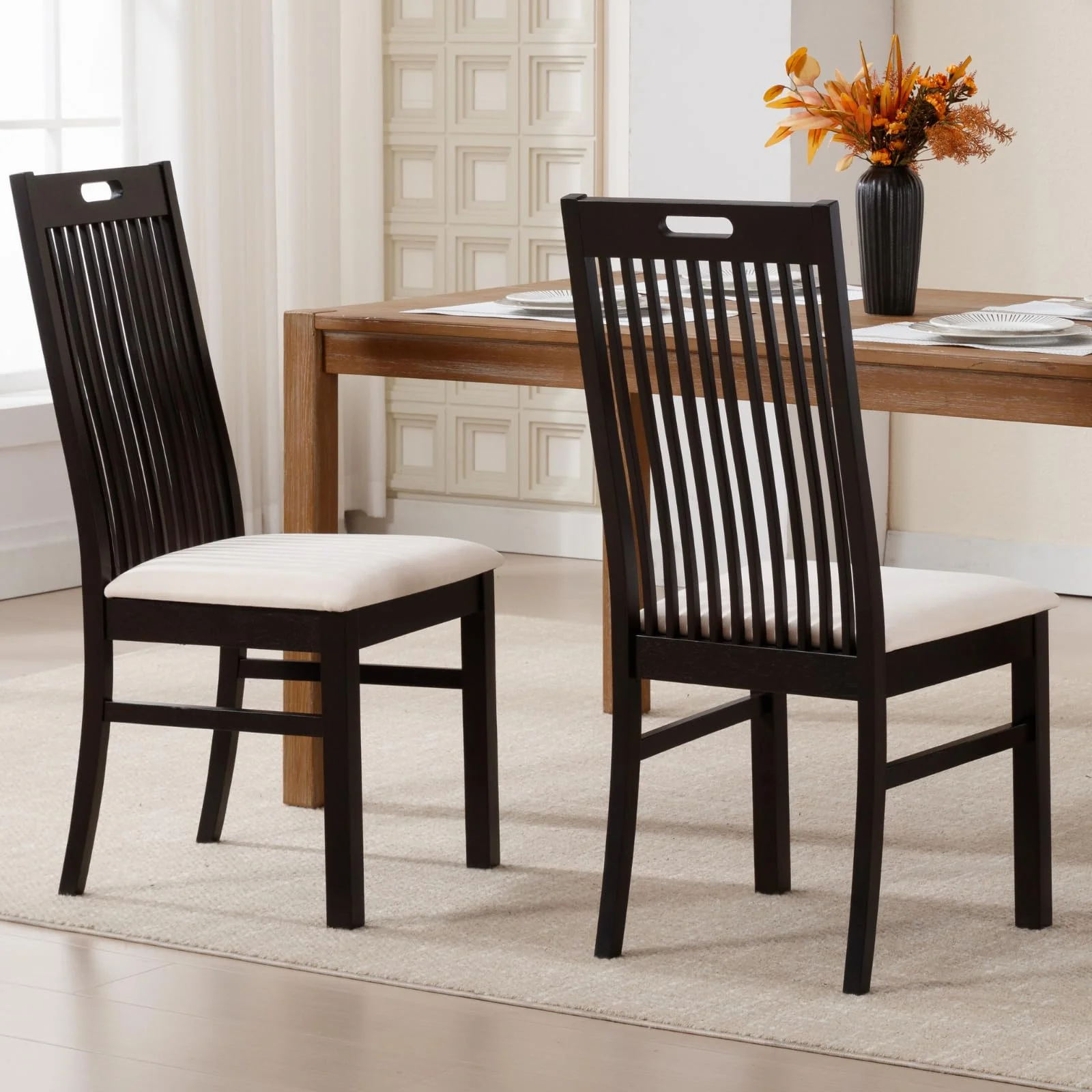 Farmhouse Walnut Wood Dining Chairs Set of 2 - 8131DC - Image 2
