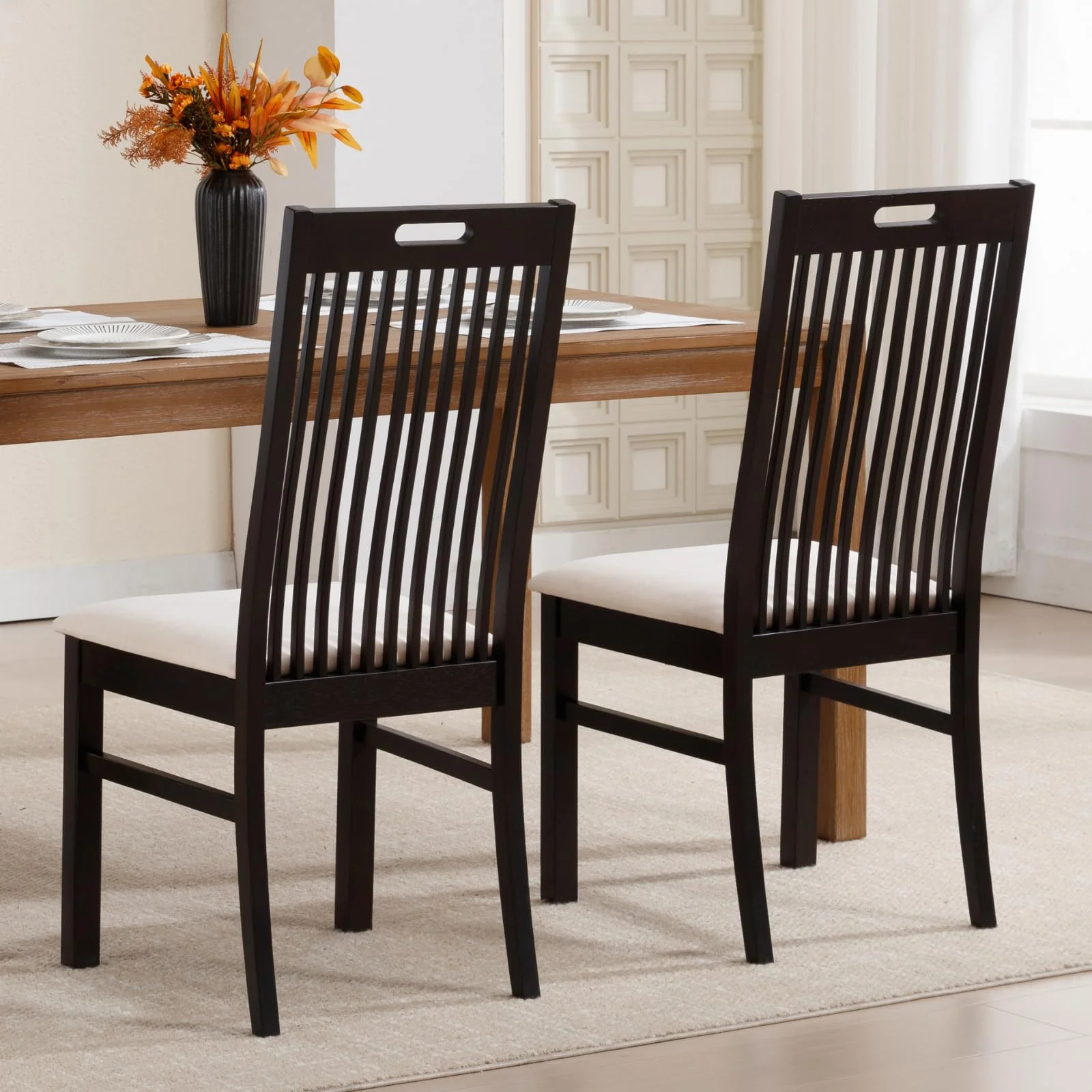 Farmhouse Walnut Wood Dining Chairs Set of 2 - 8131DC - Image 3