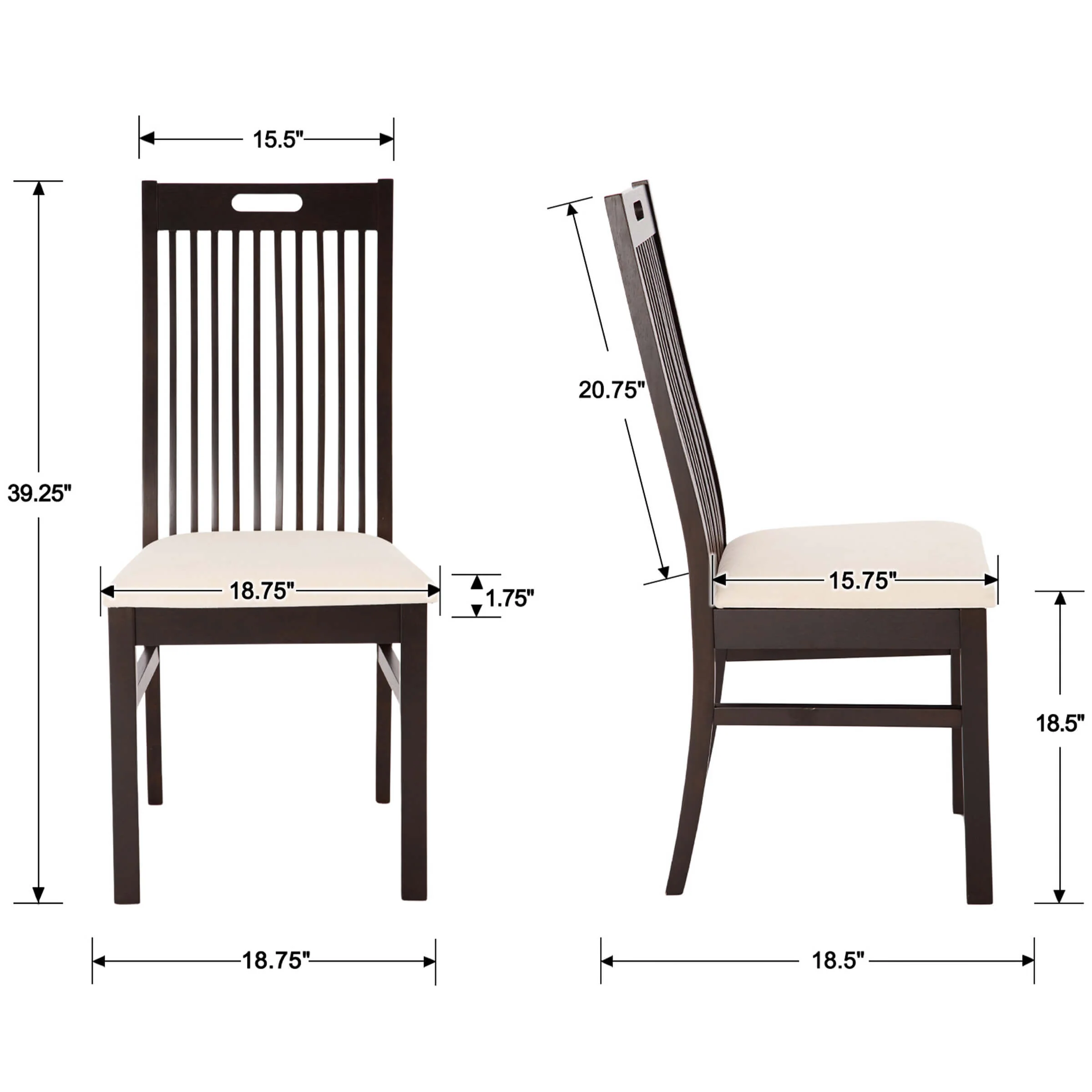 Farmhouse Walnut Wood Dining Chairs Set of 2 - 8131DC - Image 9
