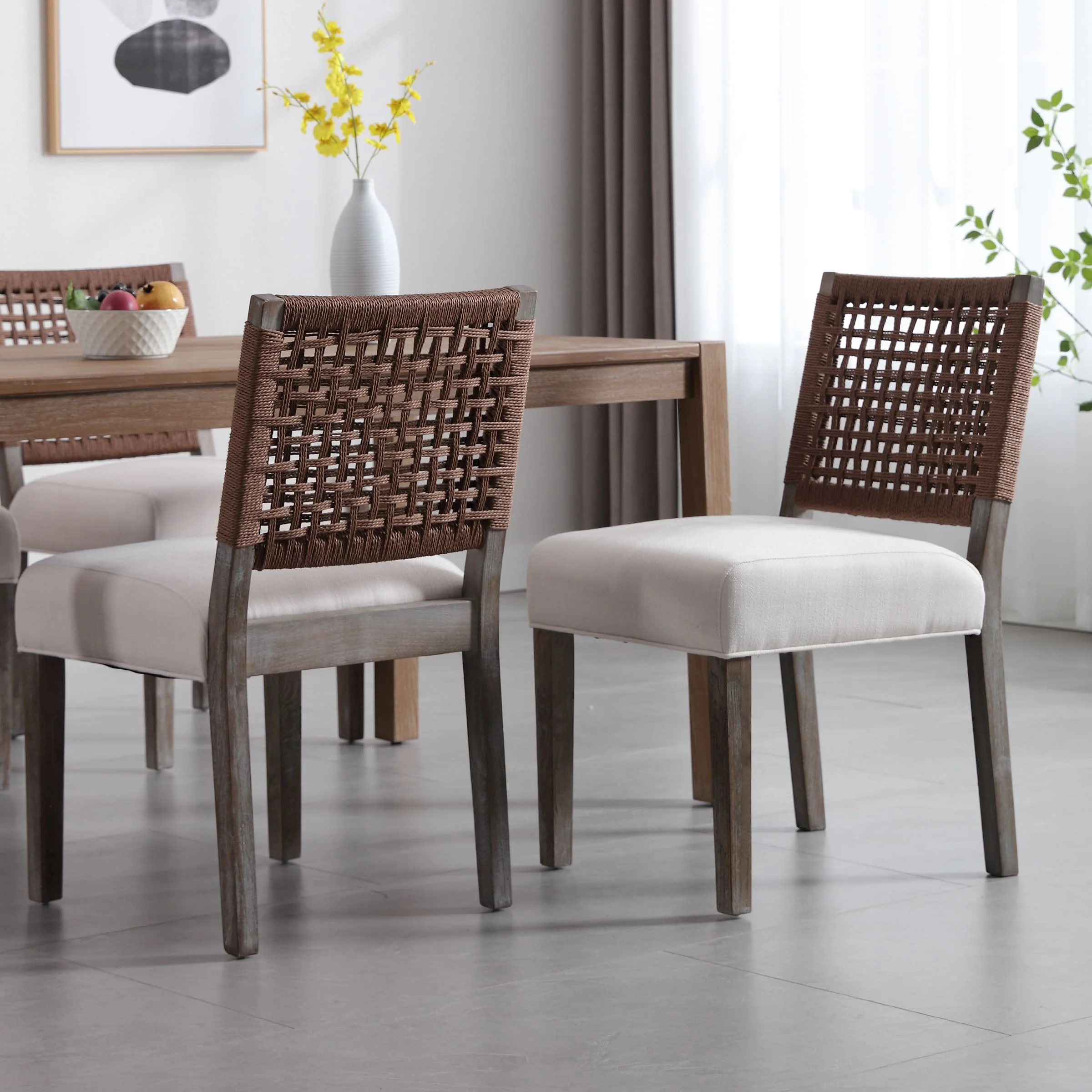 Low Woven Rope Back Dining Chairs Set of 2 - 2227DC - Image 11