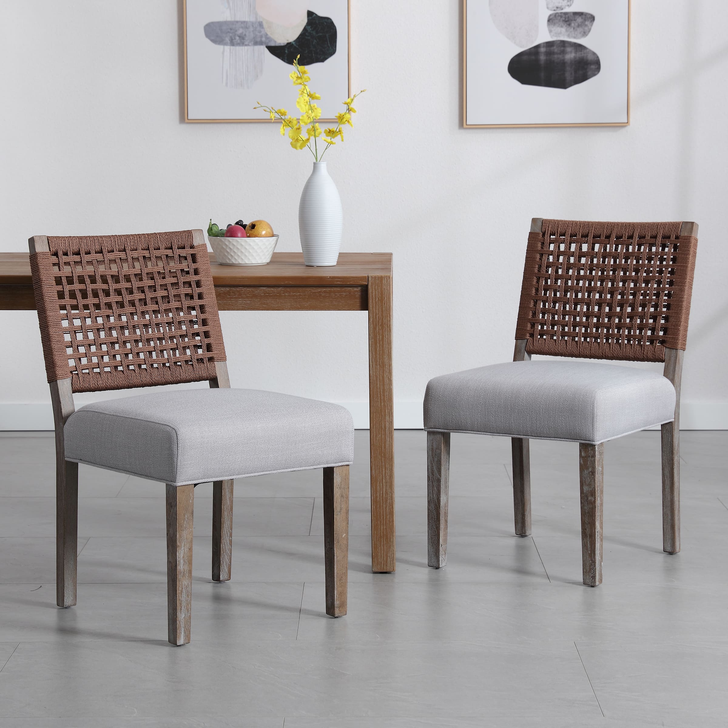 Low Woven Rope Back Dining Chairs Set of 2 - 2227DC - Image 18