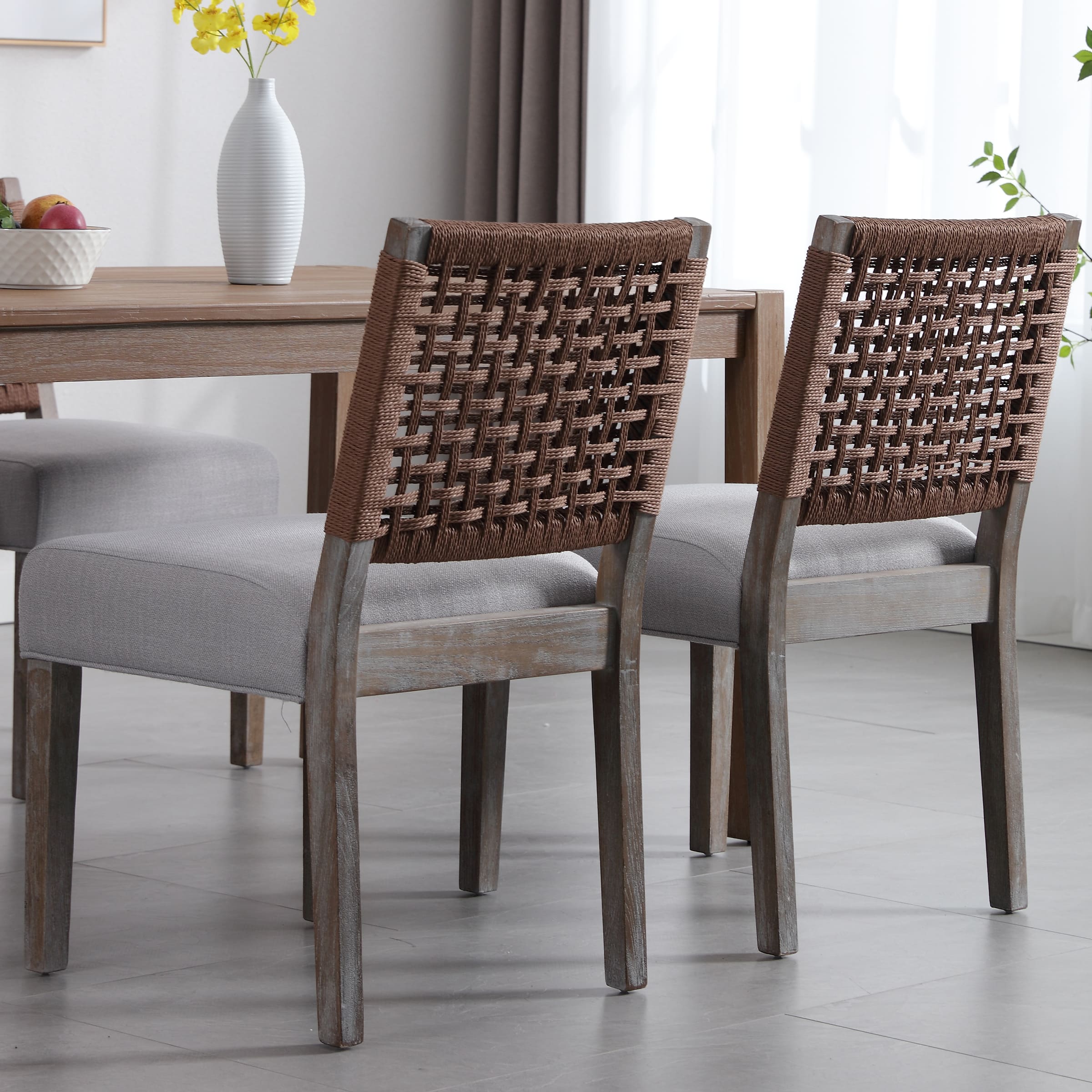 Low Woven Rope Back Dining Chairs Set of 2 - 2227DC - Image 19