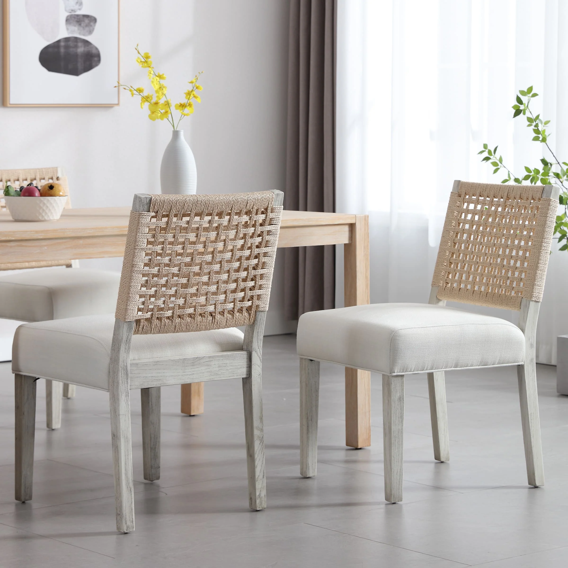 Low Woven Rope Back Dining Chairs Set of 2 - 2227DC - Image 2
