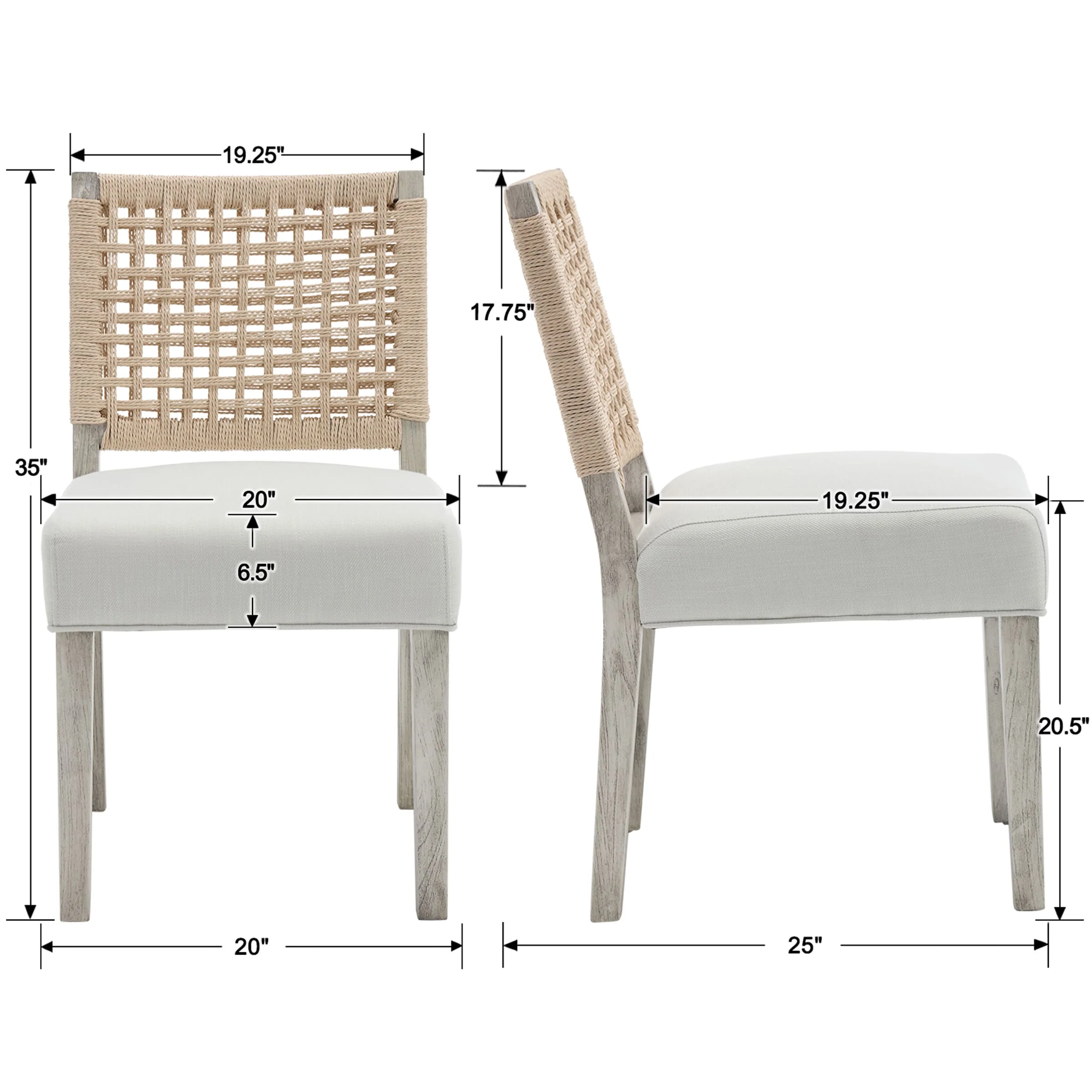 Low Woven Rope Back Dining Chairs Set of 2 - 2227DC - Image 9