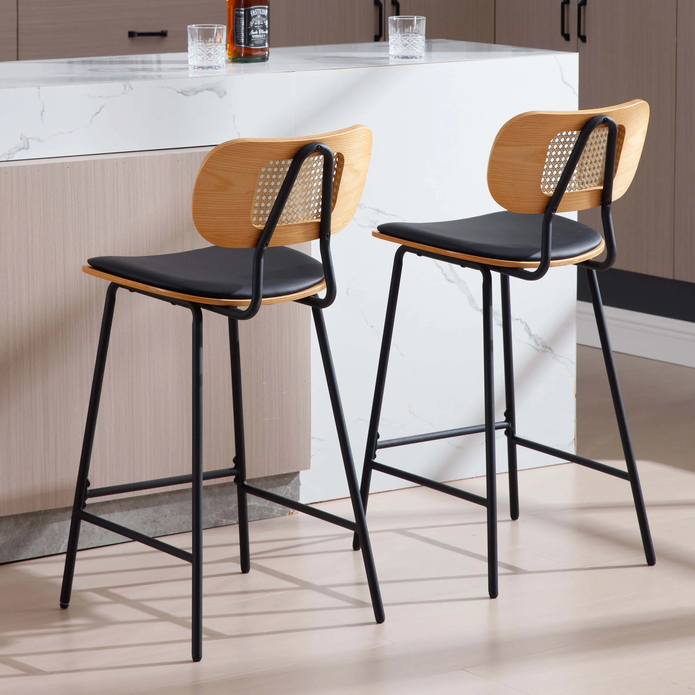 Vintage Rattan Back Counter Stools Set of 2 - 790CS - Image 10
