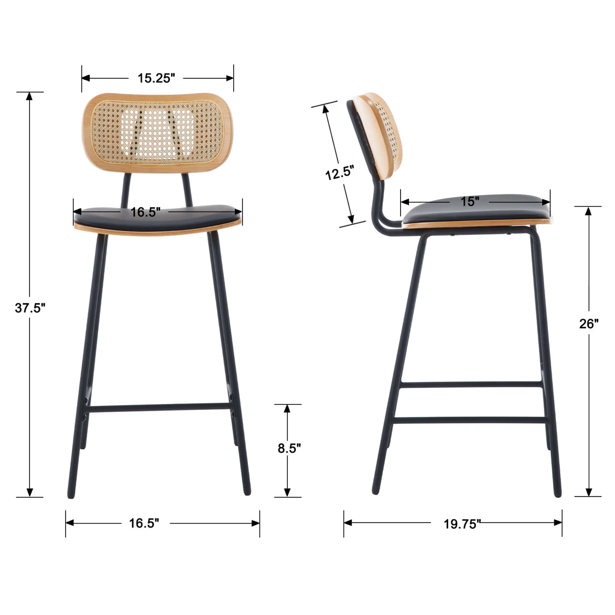 Vintage Rattan Back Counter Stools Set of 2 - 790CS - Image 15