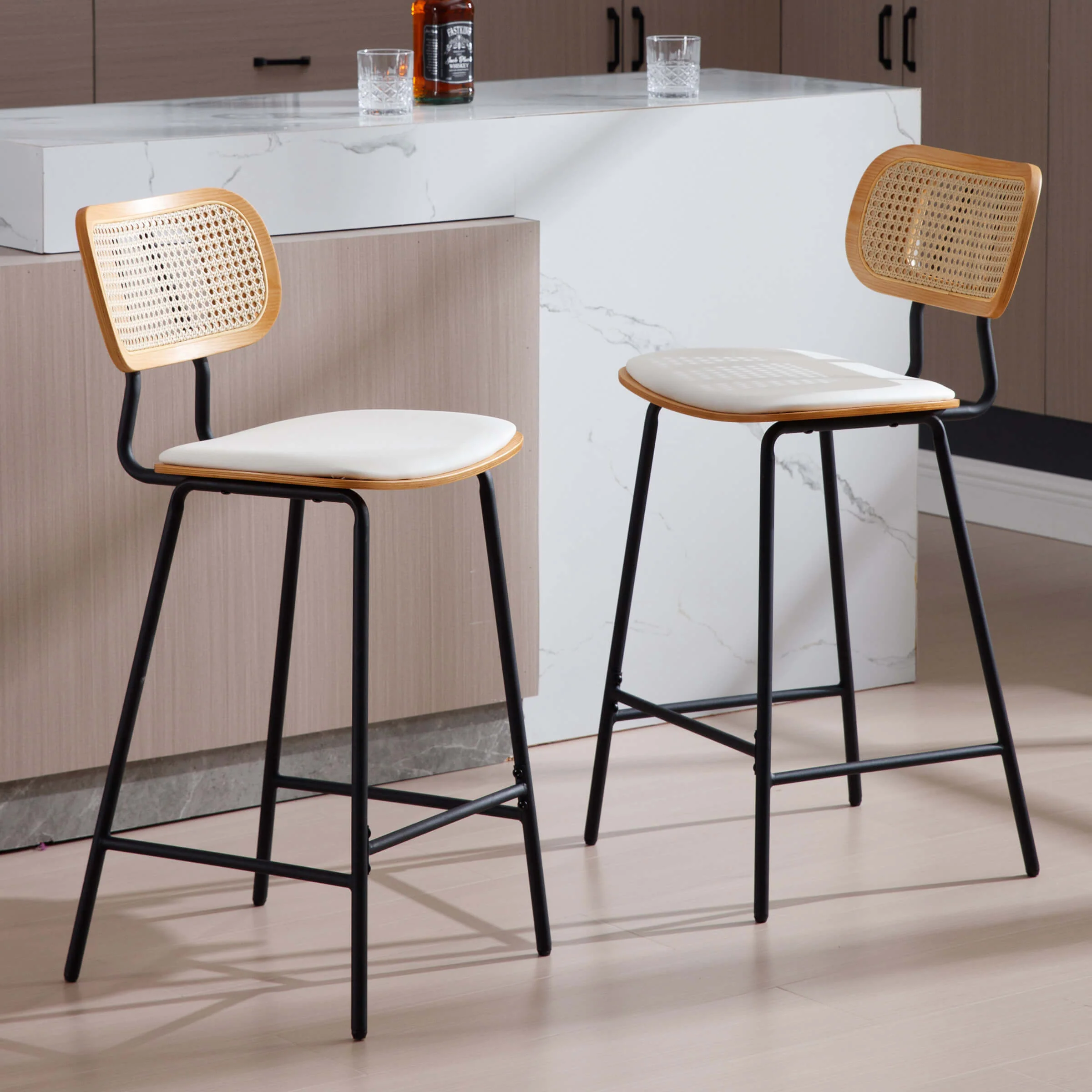 Vintage Rattan Back Counter Stools Set of 2 - 790CS - Image 3