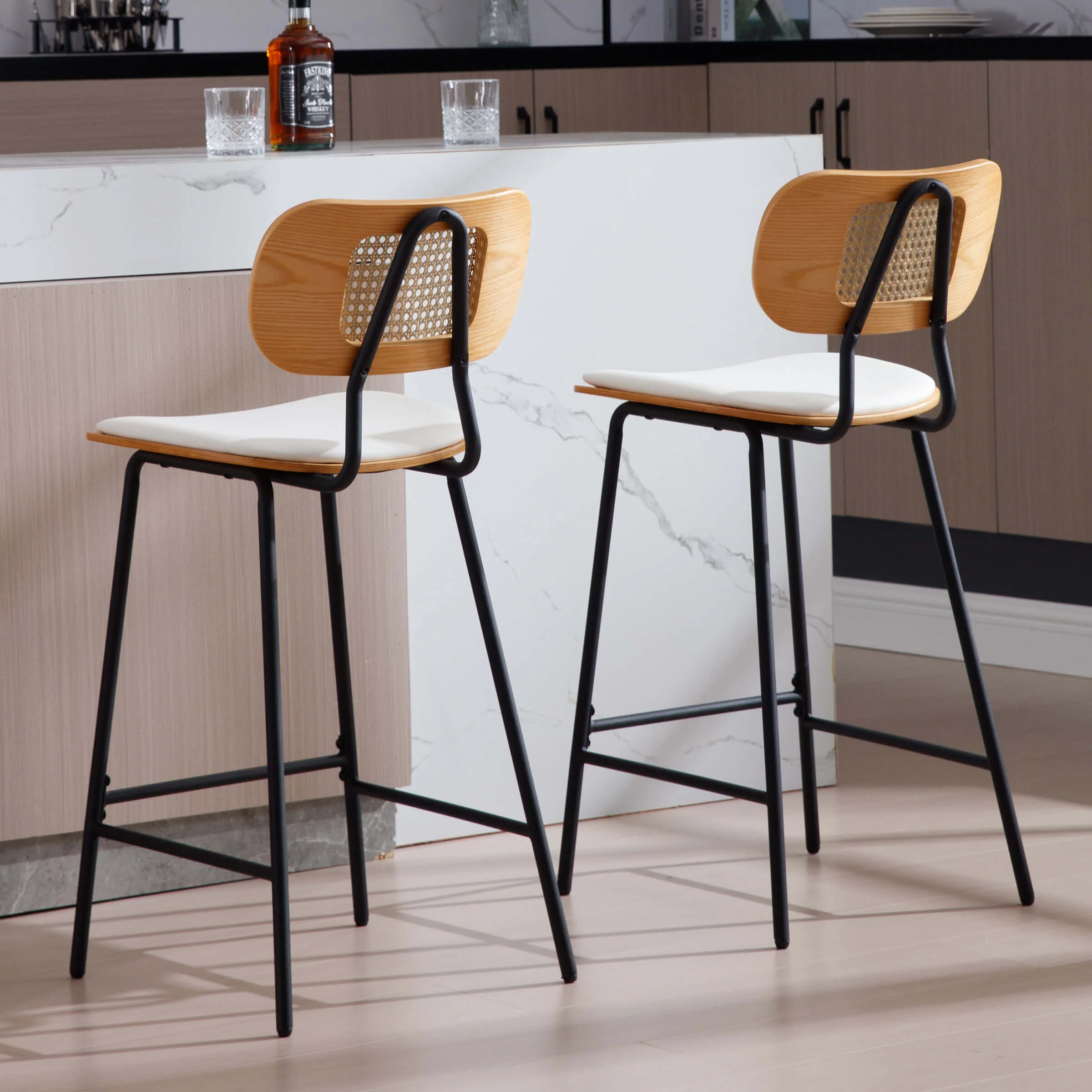 Vintage Rattan Back Counter Stools Set of 2 - 790CS - Image 4