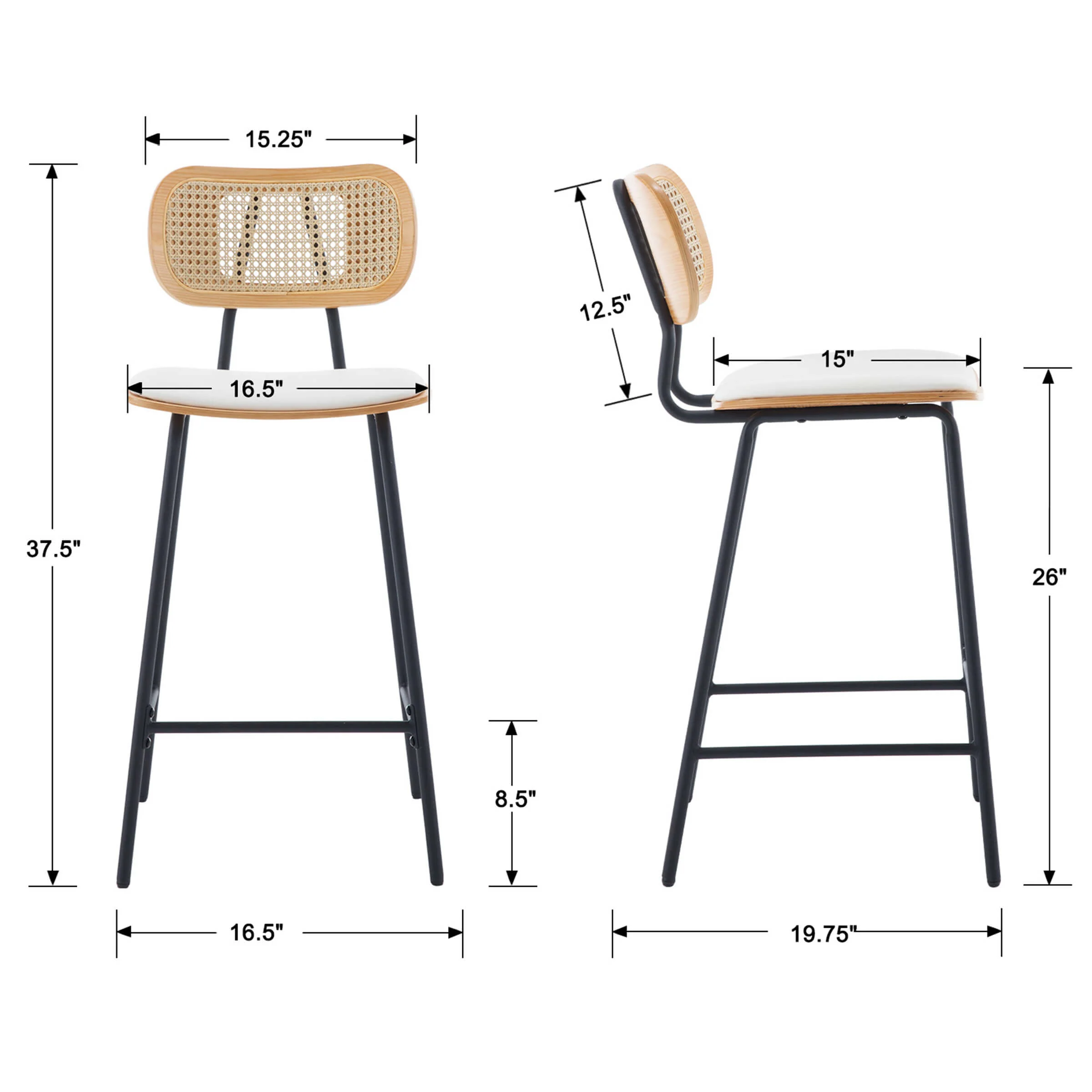 Vintage Rattan Back Counter Stools Set of 2 - 790CS - Image 8