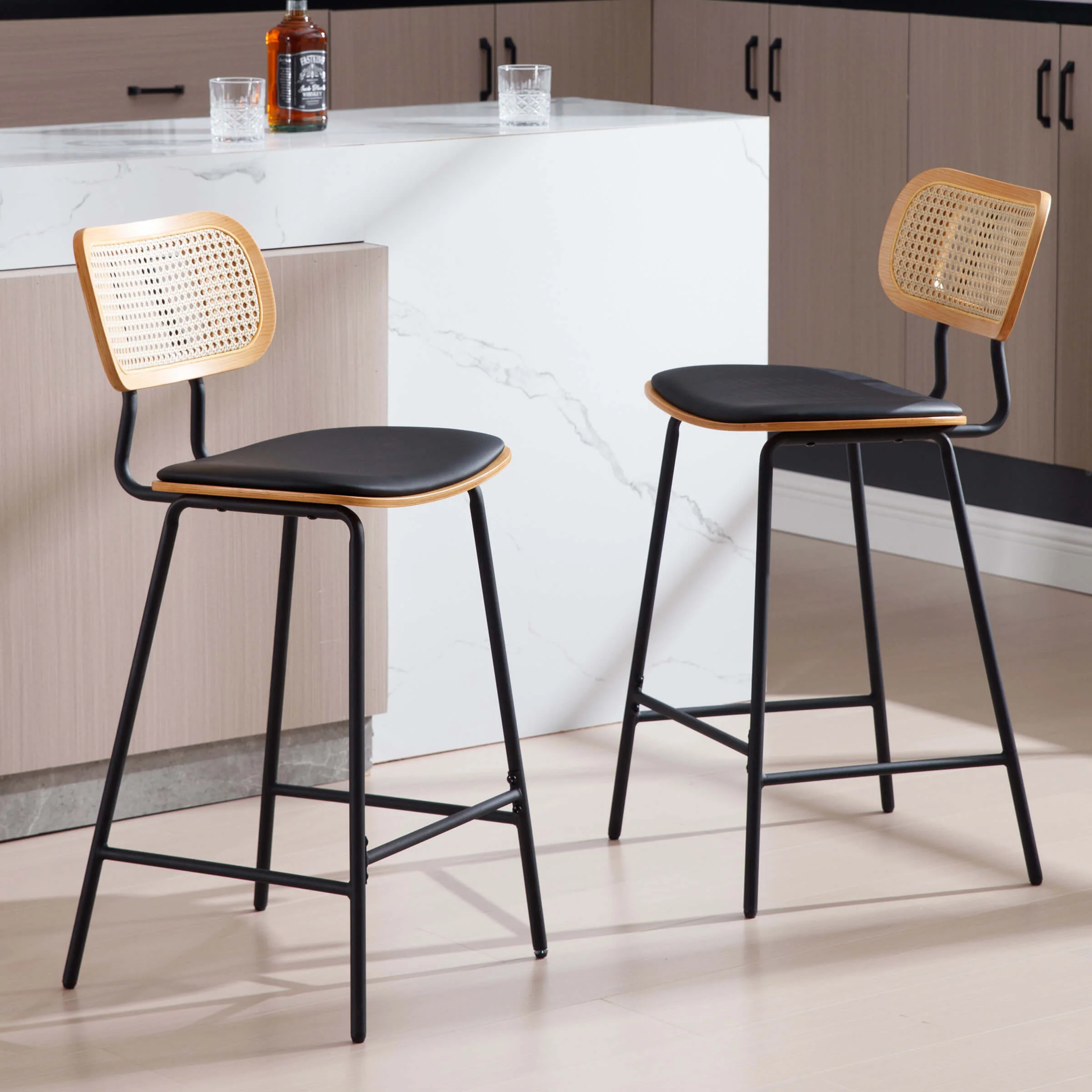 Vintage Rattan Back Counter Stools Set of 2 - 790CS - Image 9