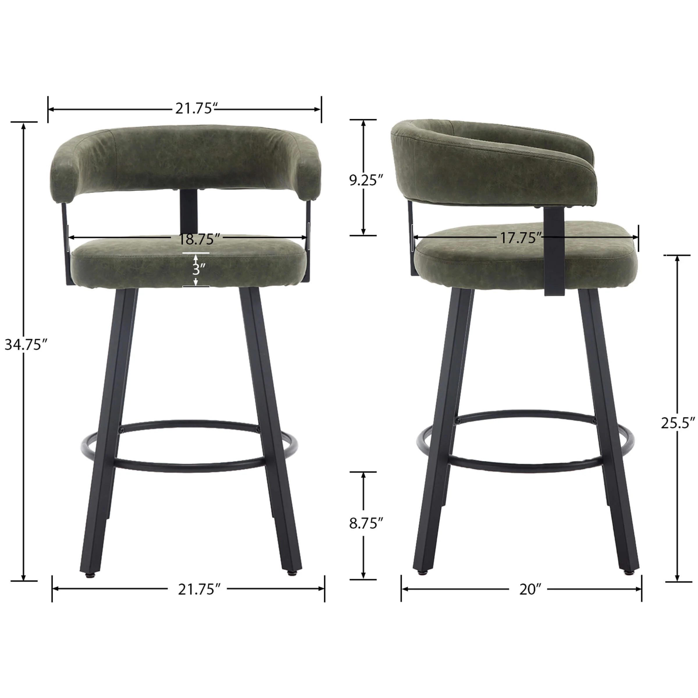 25.5"H Leather Open Back Bar Stools Set of 2 - 2008CS - Image 10